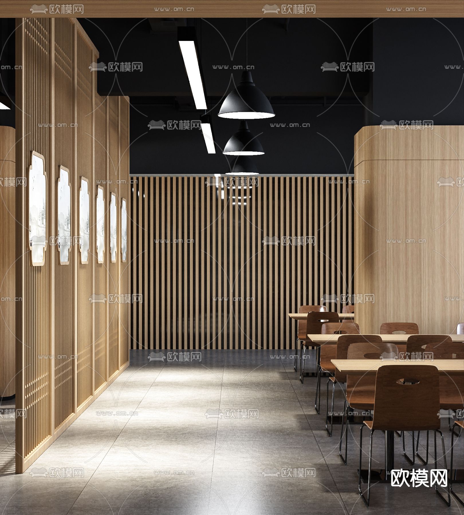 新中式员工食堂3d模型下载（渲染图4）