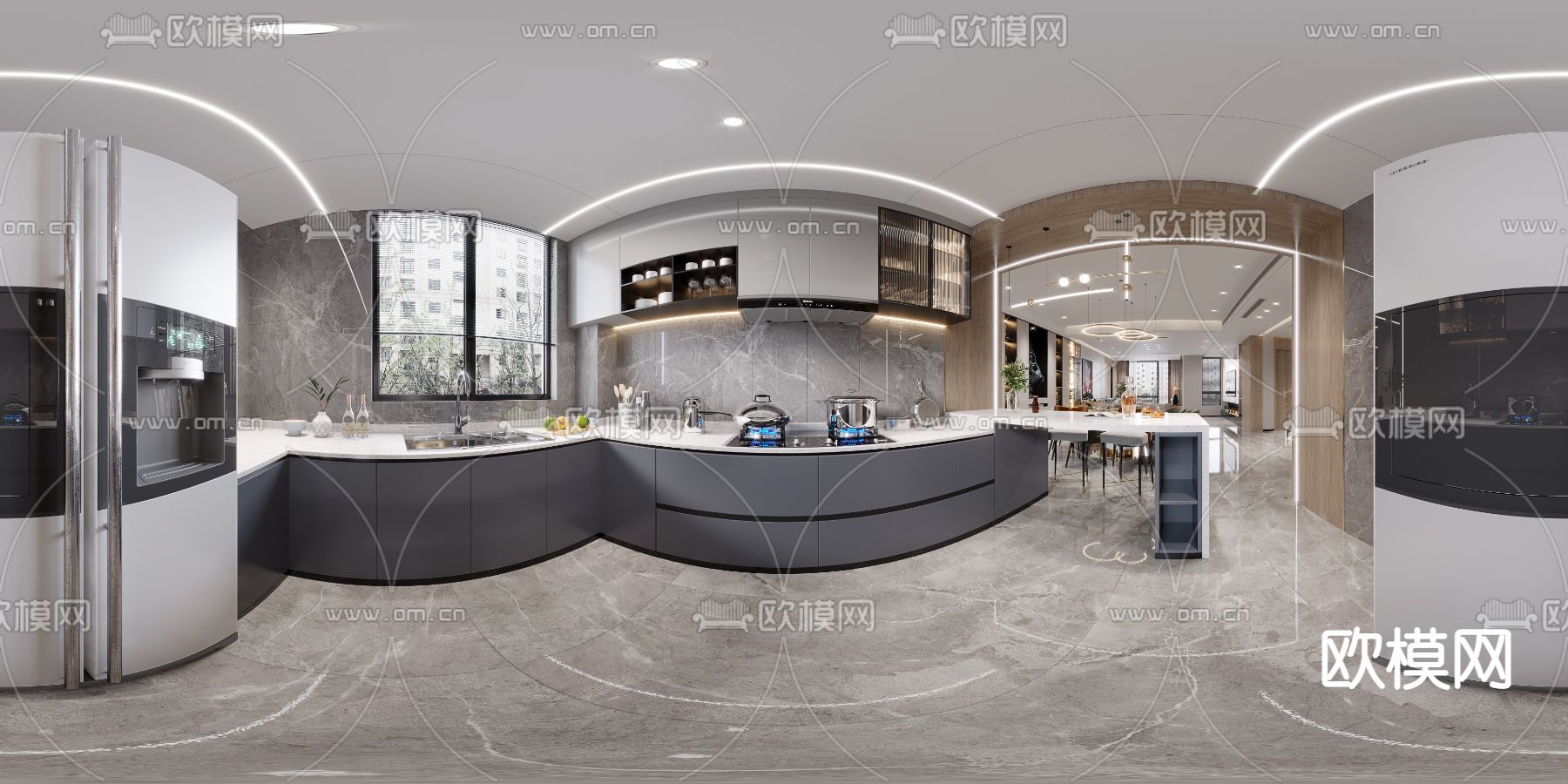 现代厨房cr全景3d模型