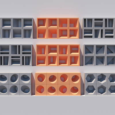  工业风水泥空心砖su模型 