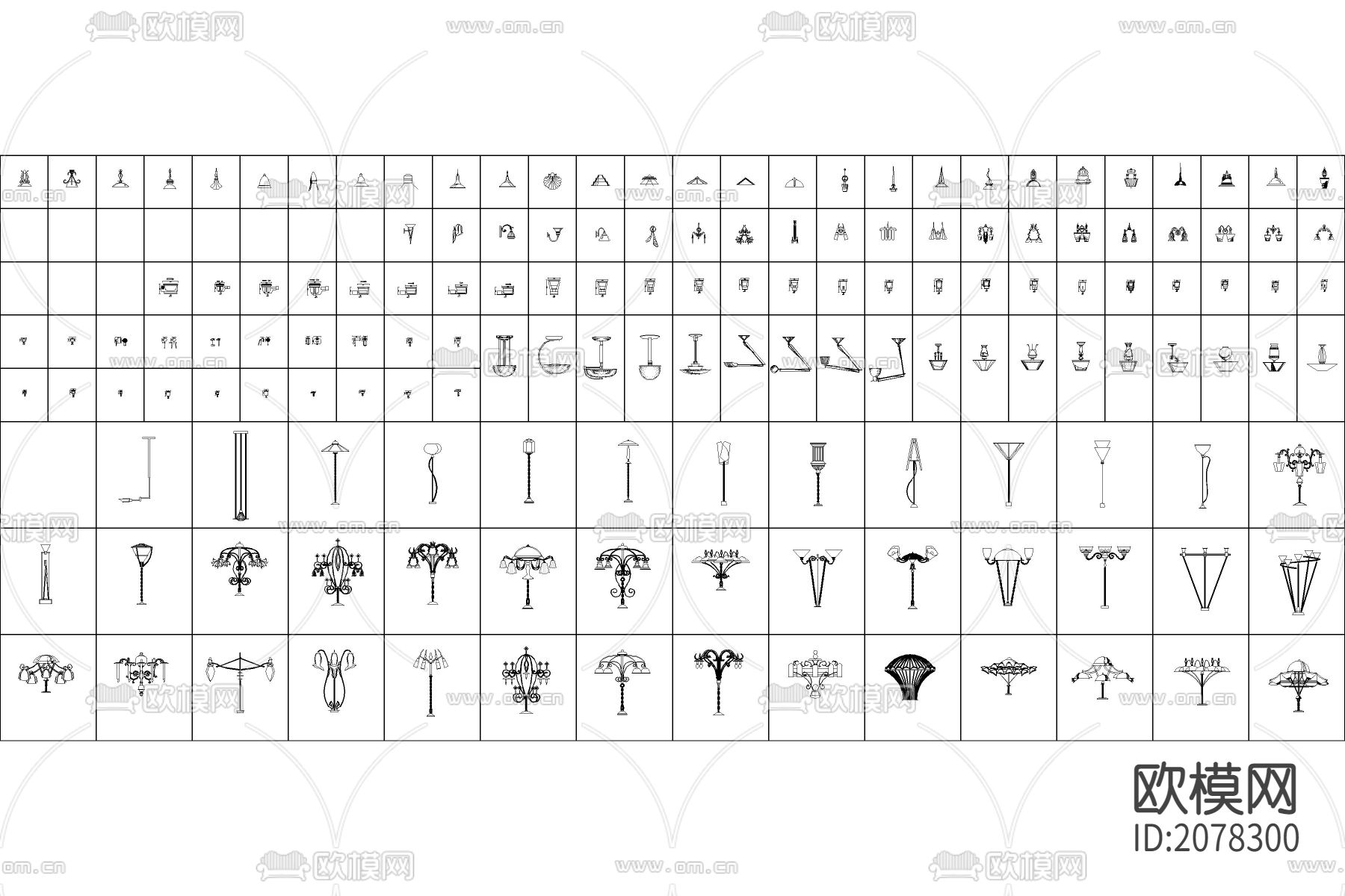 欧式户外灯具CAD图库下载（渲染图1）