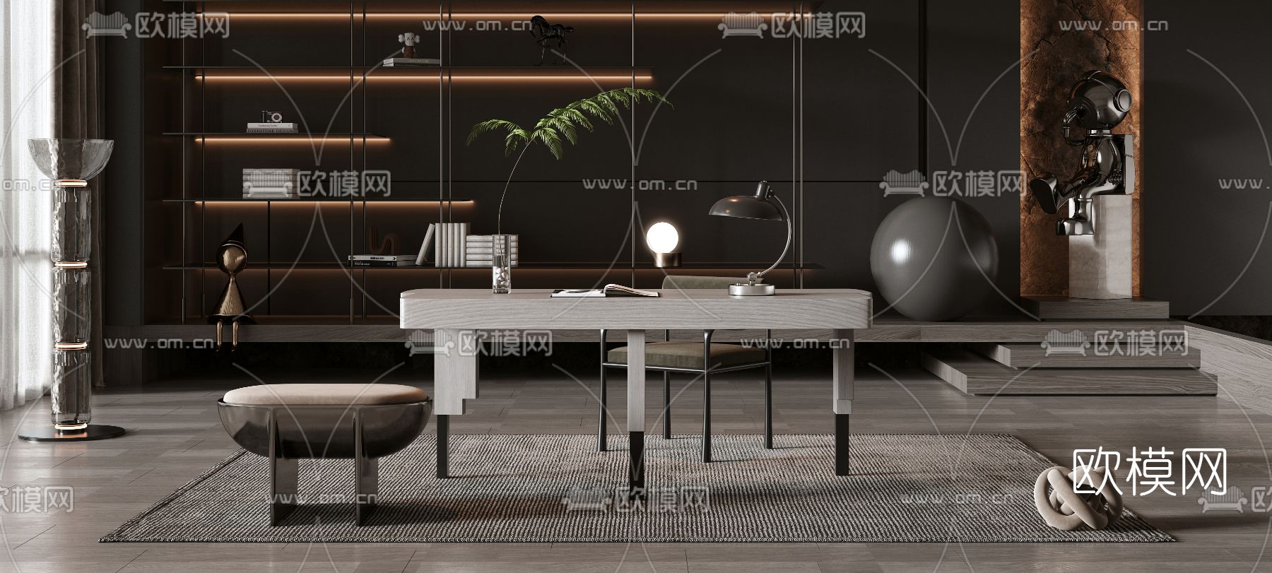 现代书桌椅3d模型下载（渲染图5）