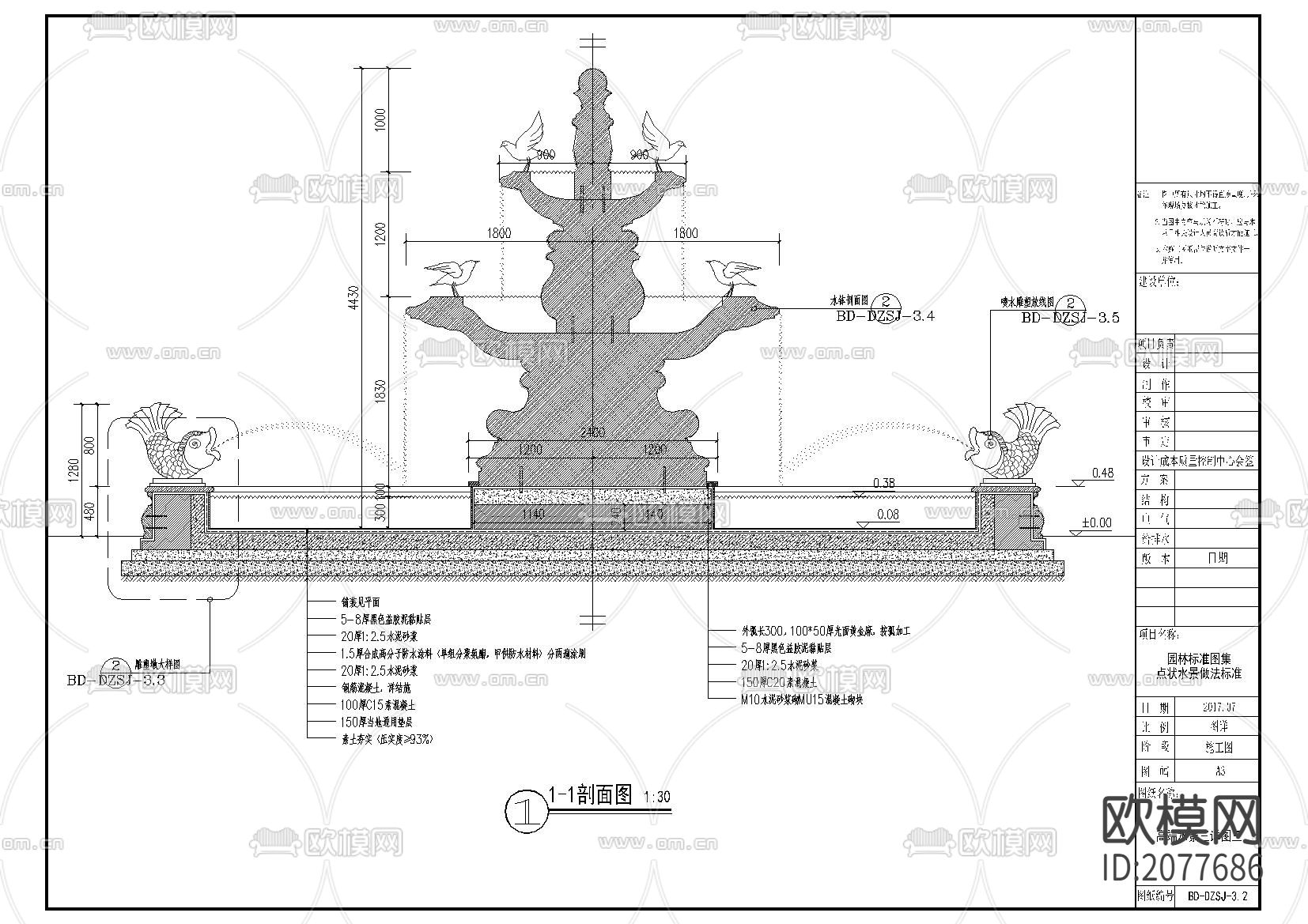 点状水景做法CAD详图下载（渲染图2）