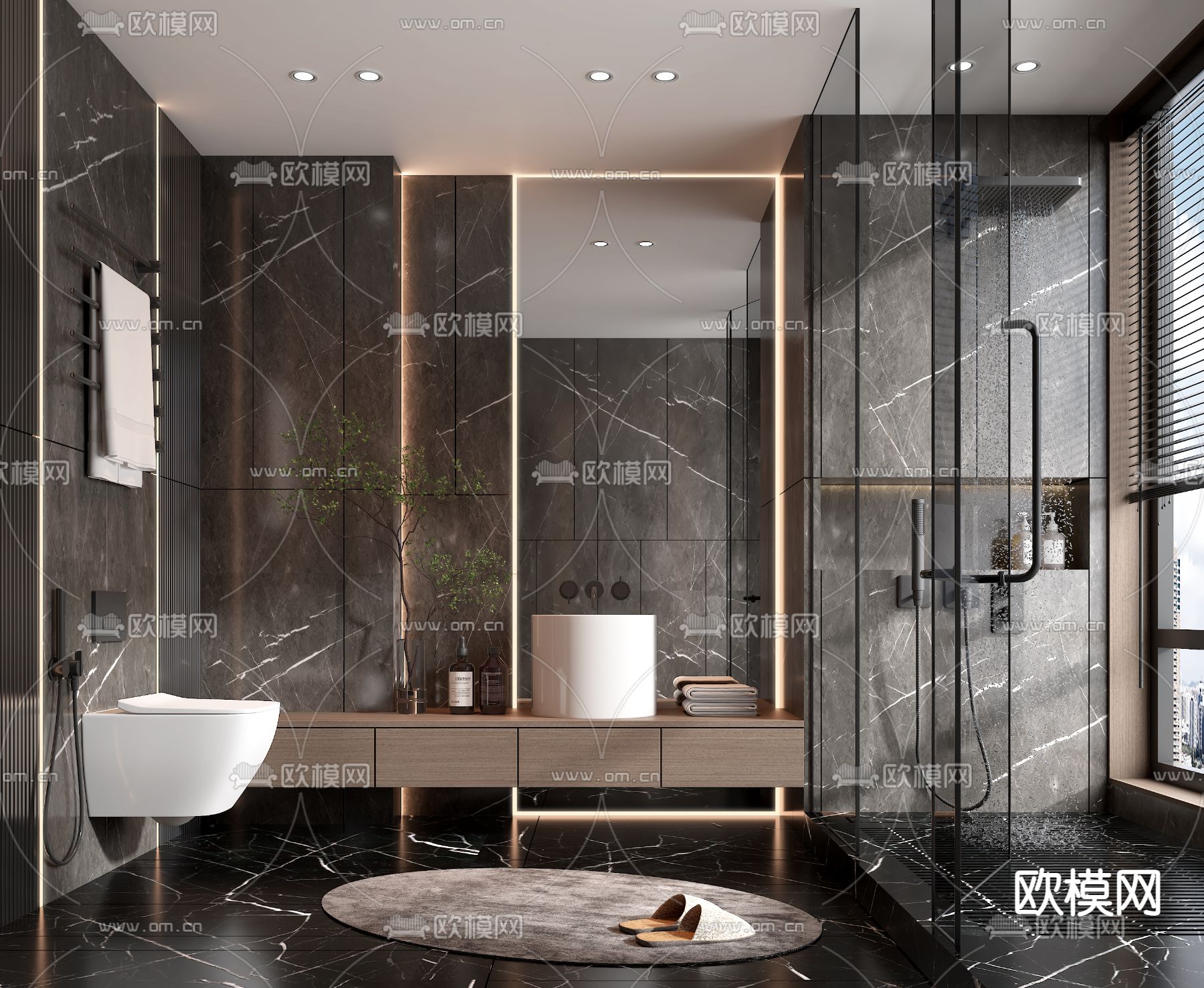 现代浴室卫生间su模型下载（渲染图1）