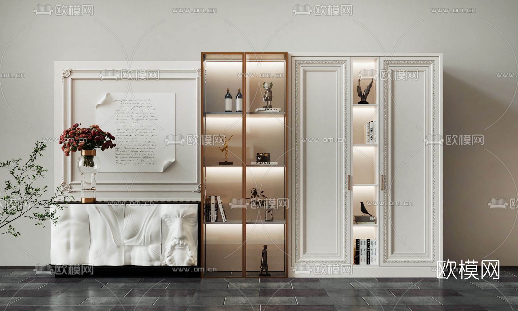 简欧雕塑装饰柜3d模型下载