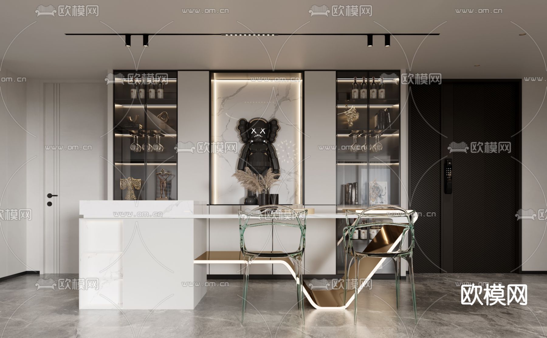 现代客厅餐厅3d模型下载（渲染图5）