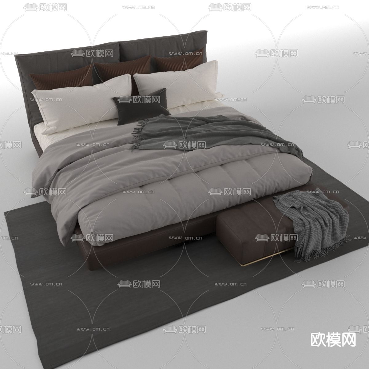 现代简约布艺双人床免费3d模型下载