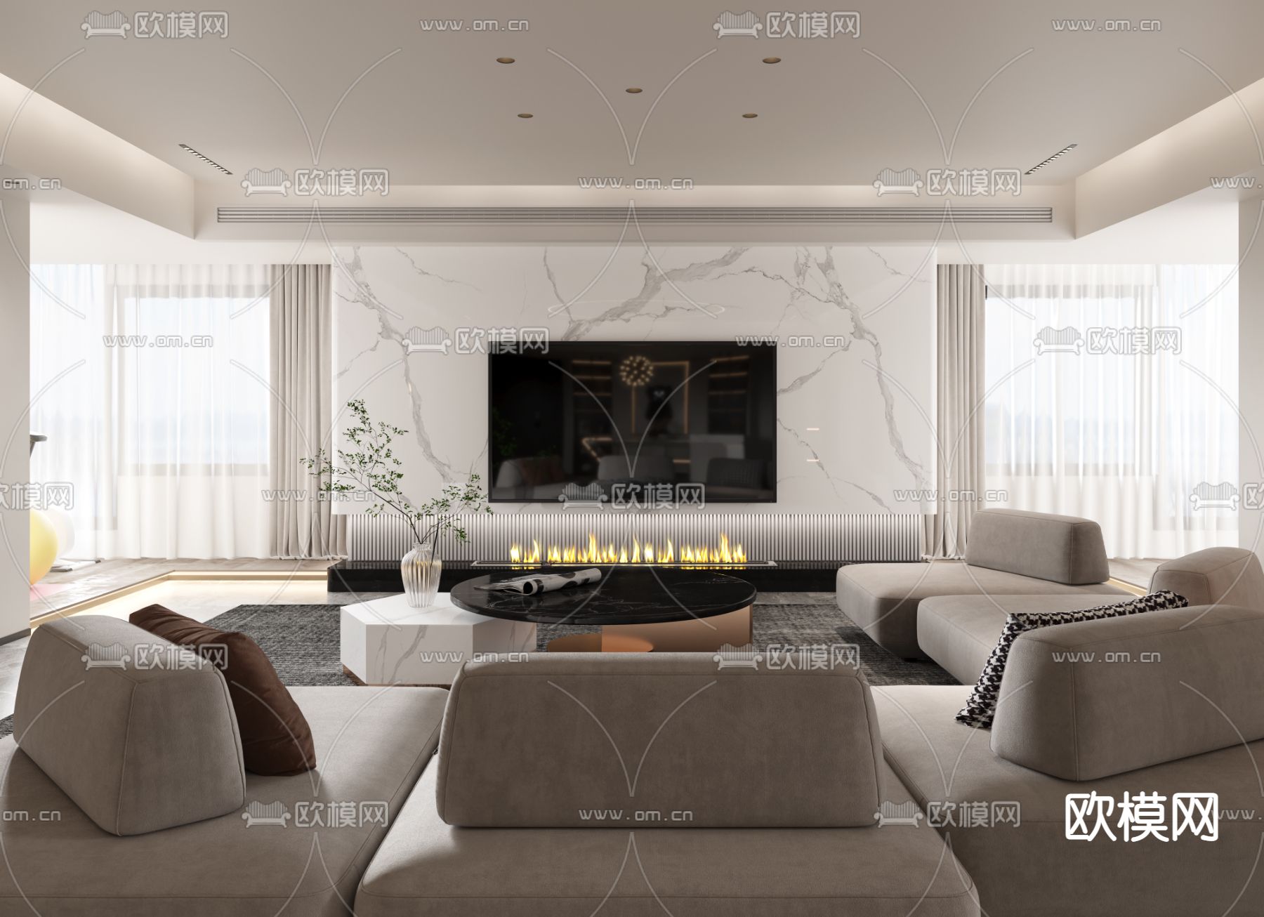 现代客厅餐厅3d模型下载（渲染图3）