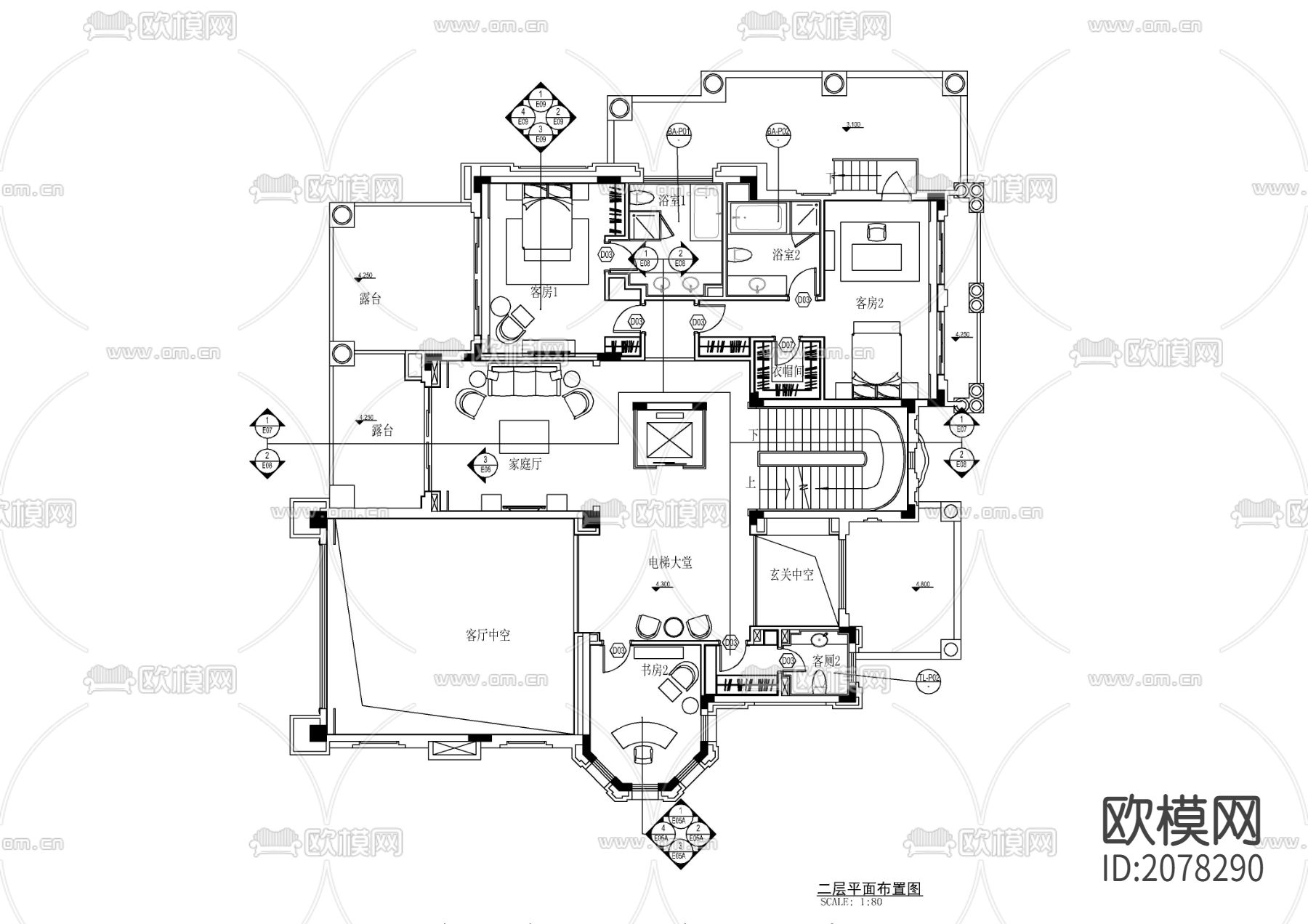 四层别墅CAD施工图下载（渲染图2）