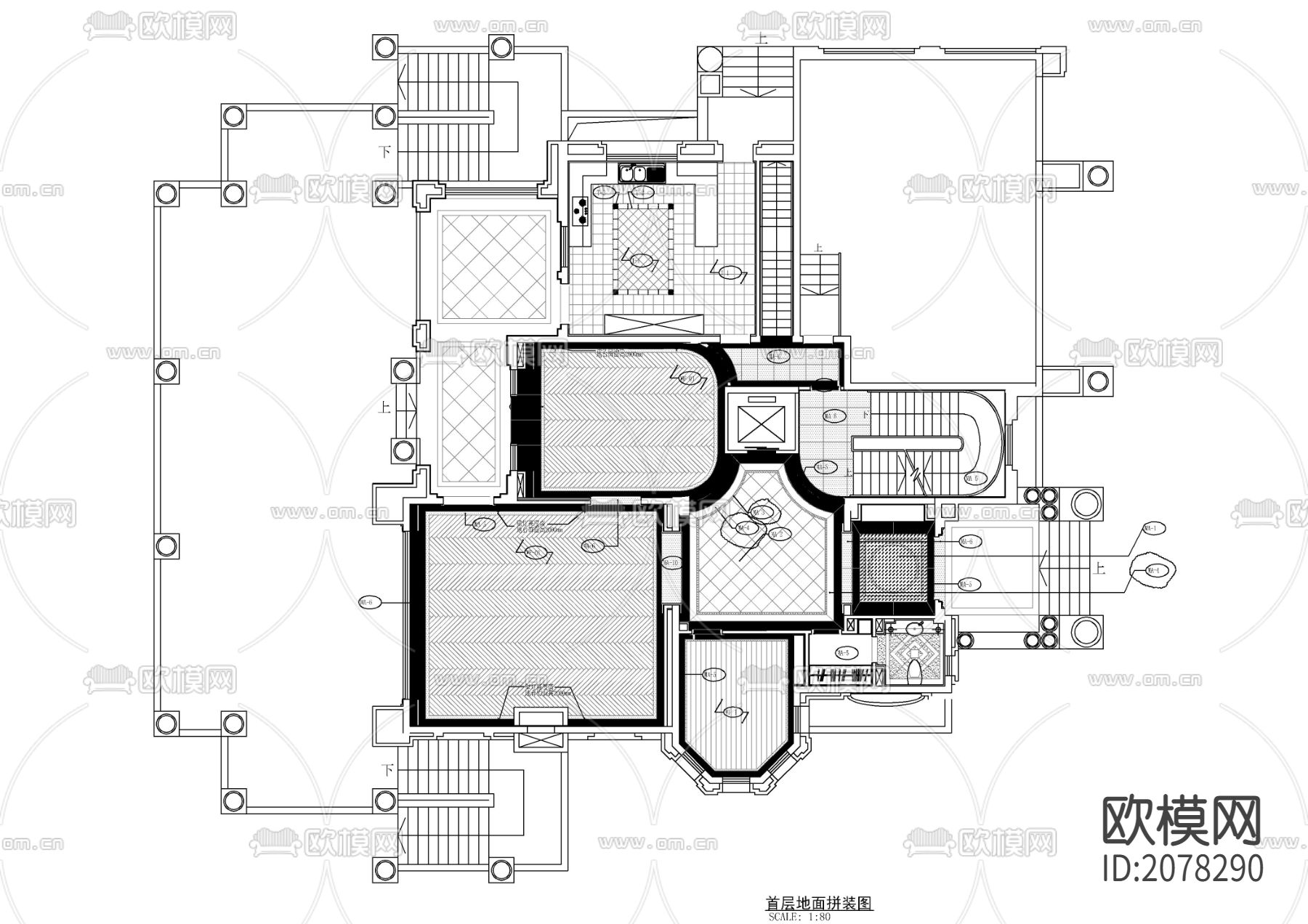 四层别墅CAD施工图下载（渲染图1）