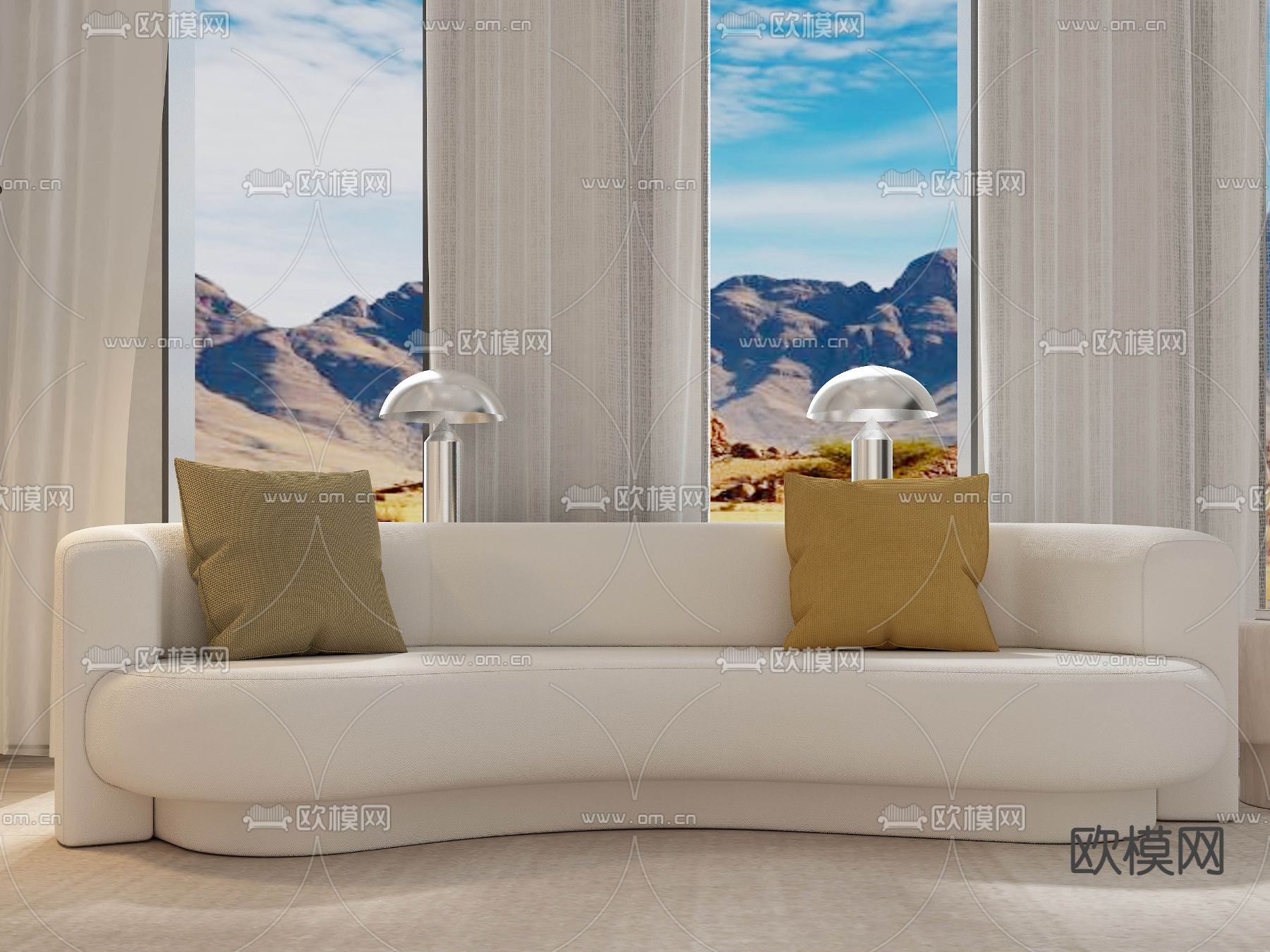 现代布艺多人沙发3d模型下载