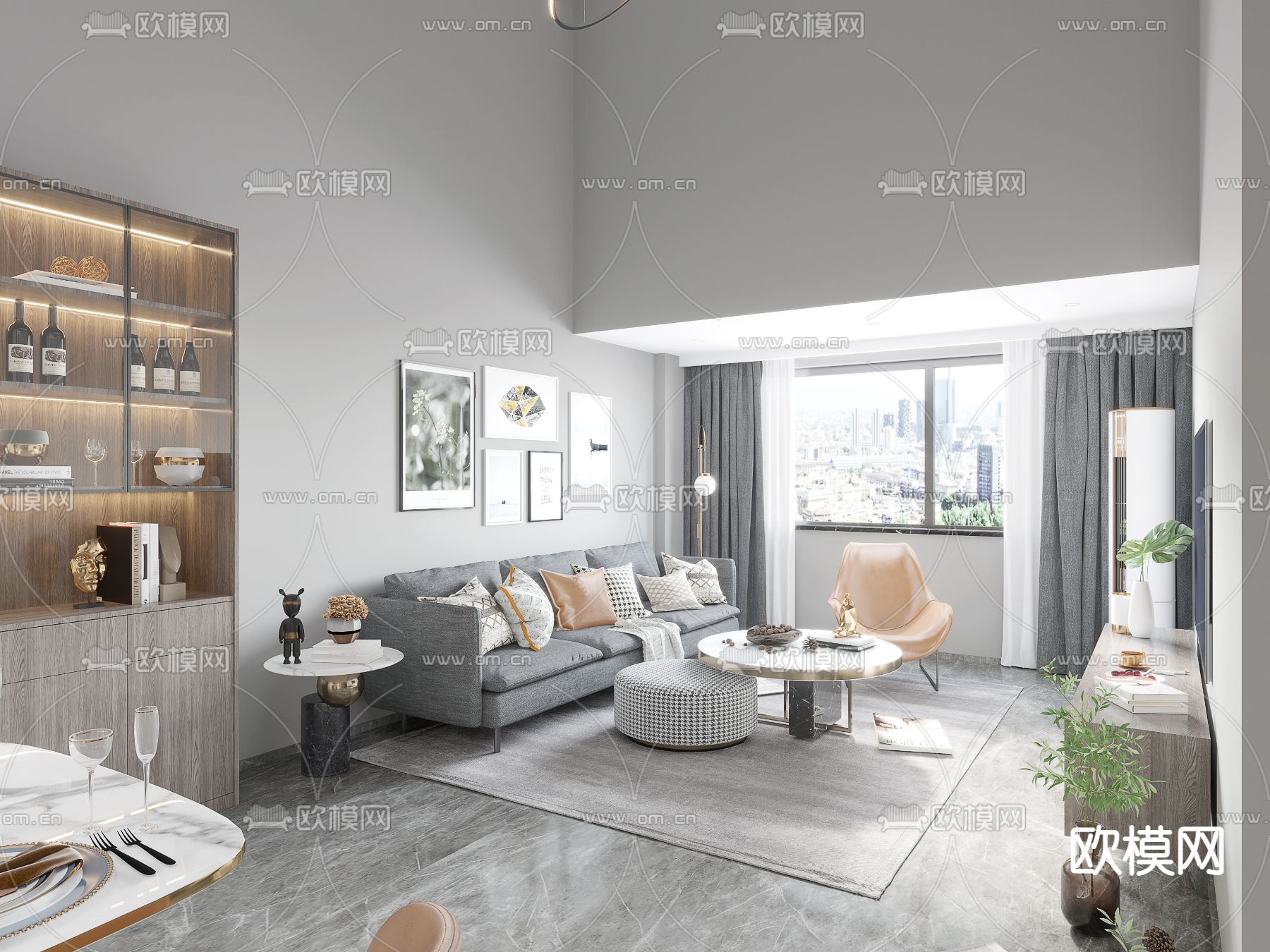 现代别墅大堂餐厅3d模型下载（渲染图2）