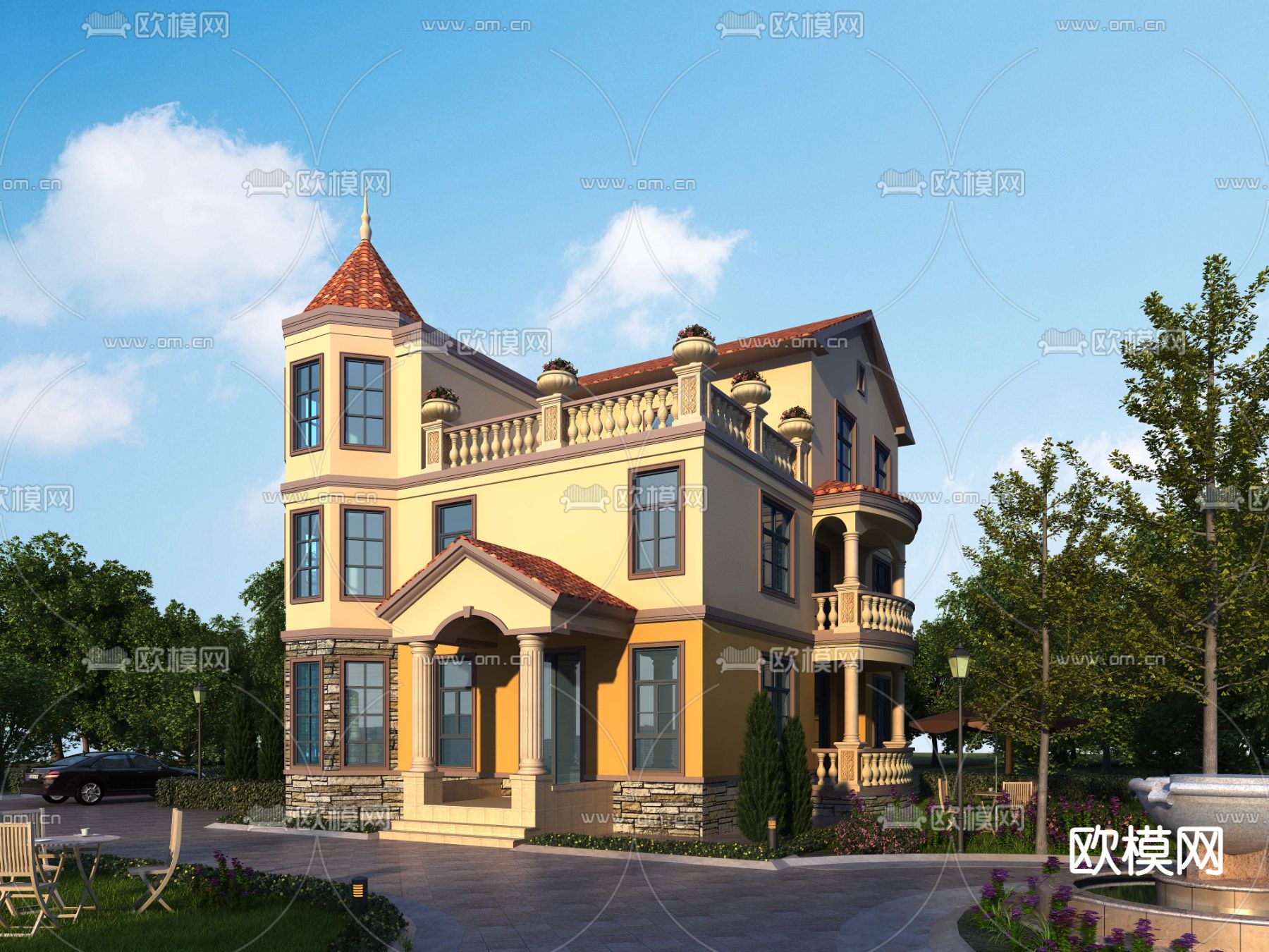 欧式独栋别墅外观3d模型下载