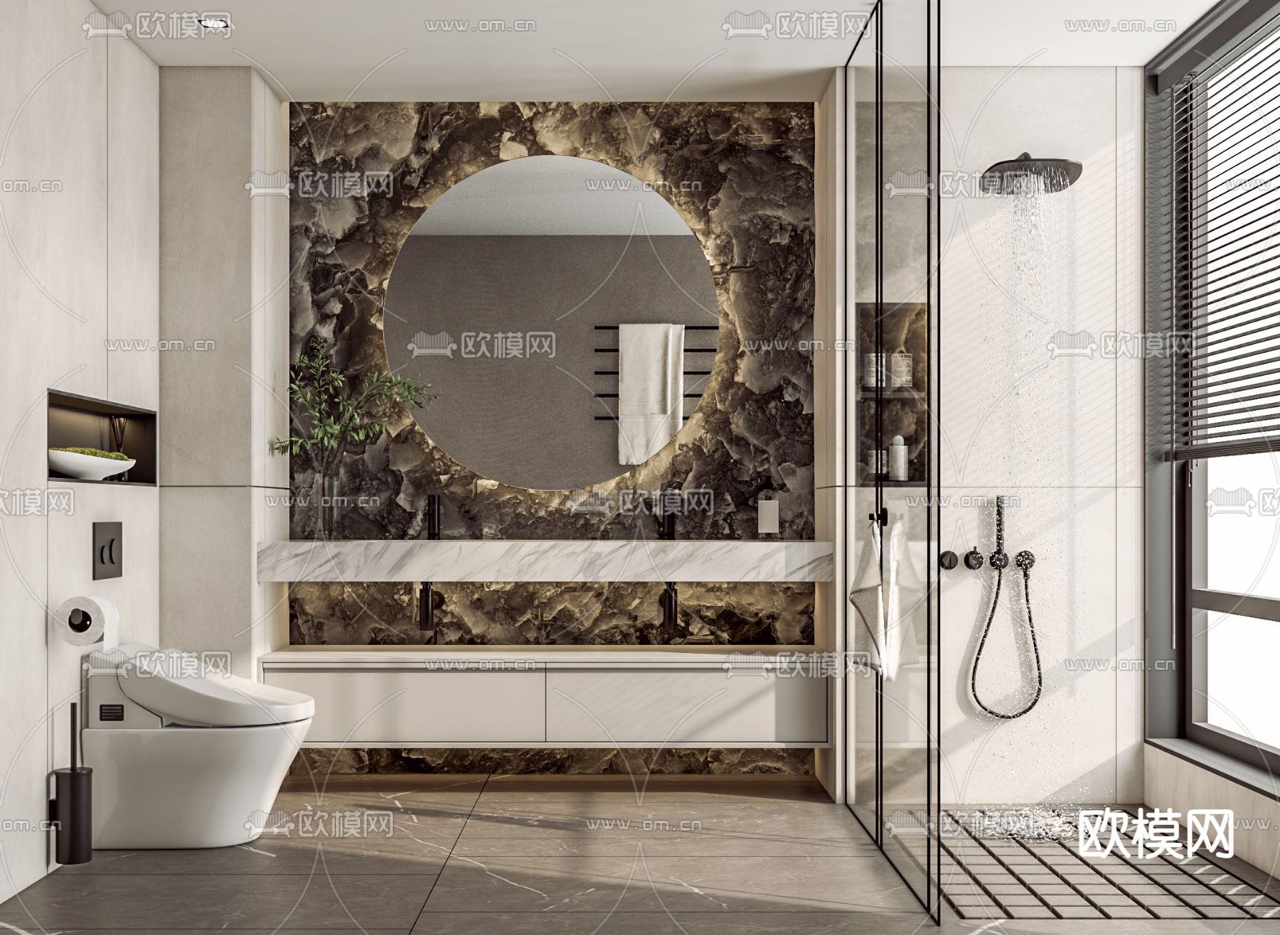 现代浴室卫生间su模型下载（渲染图1）