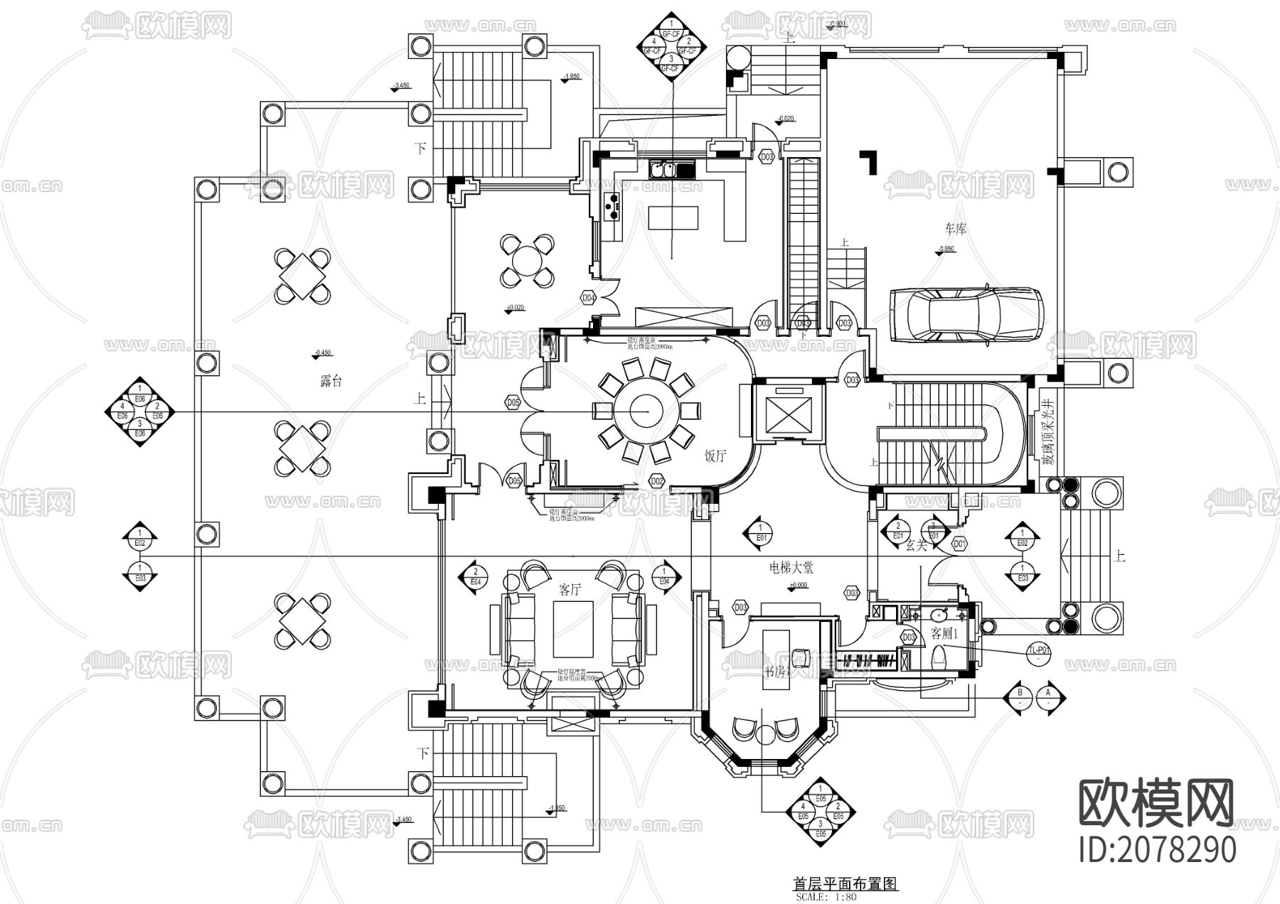 四层别墅CAD施工图下载（渲染图3）