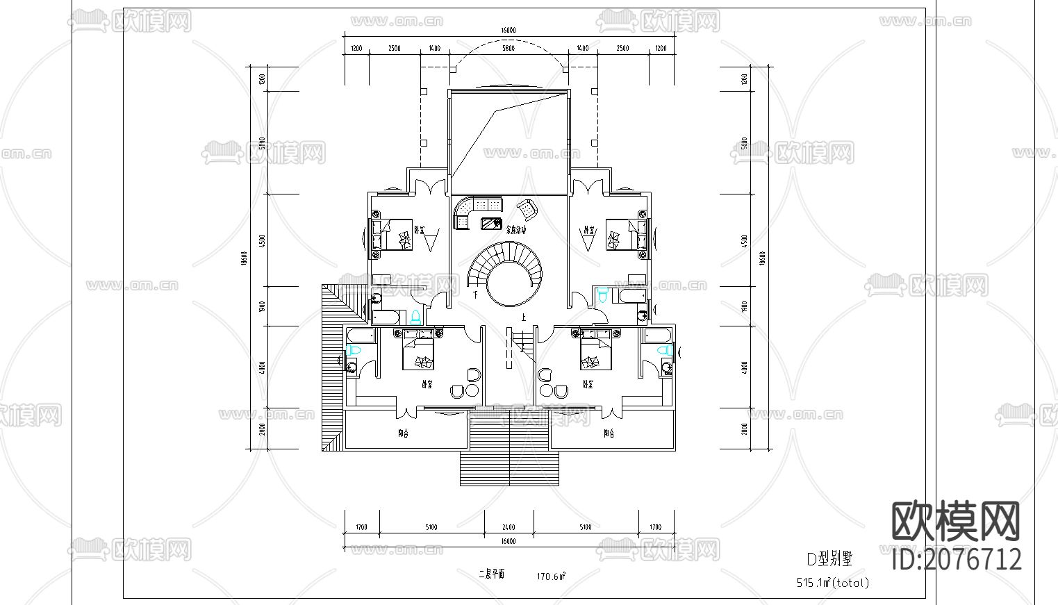 别墅区平面设计平立面CAD图下载（渲染图3）