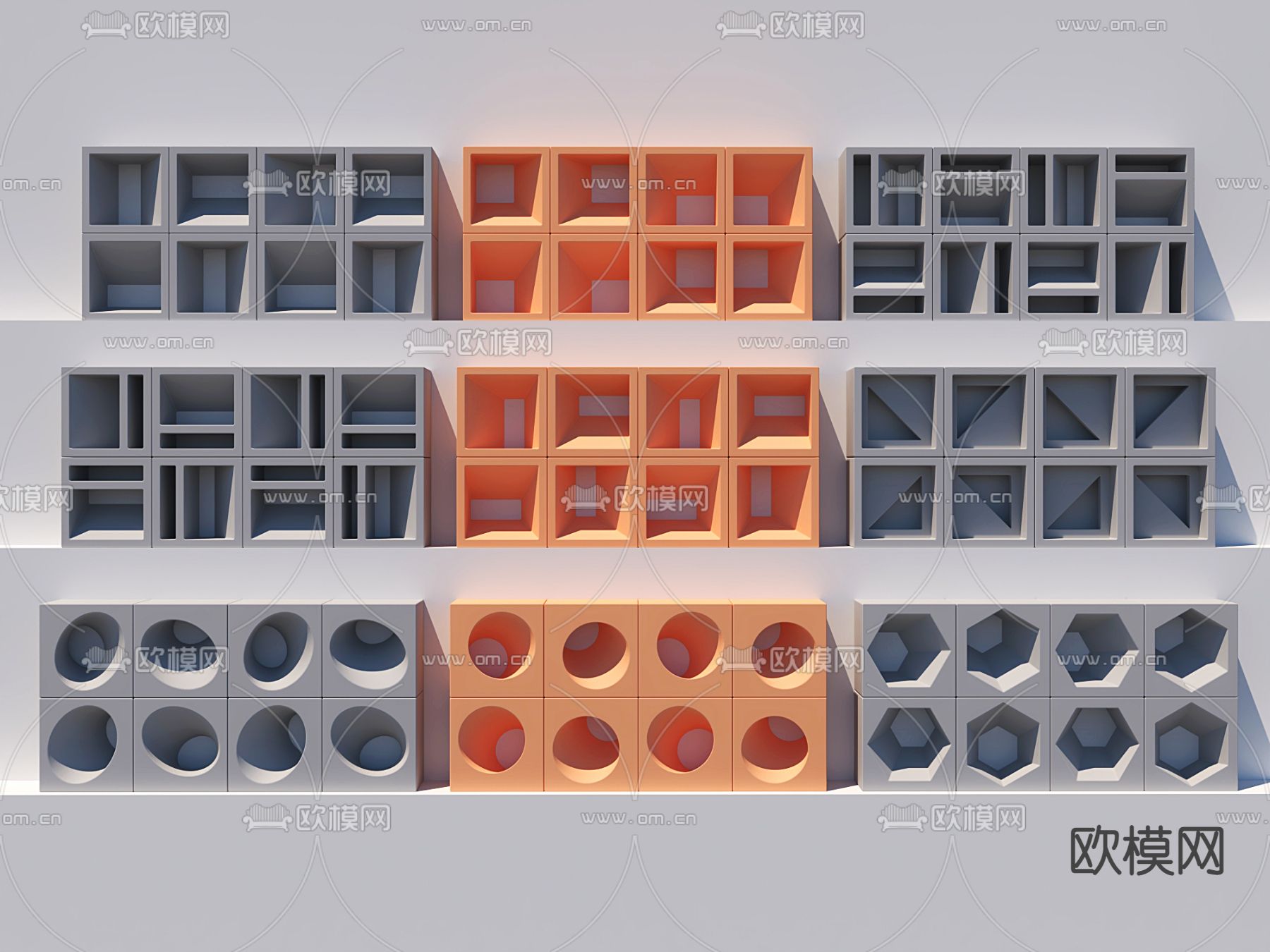 工业风水泥空心砖su模型