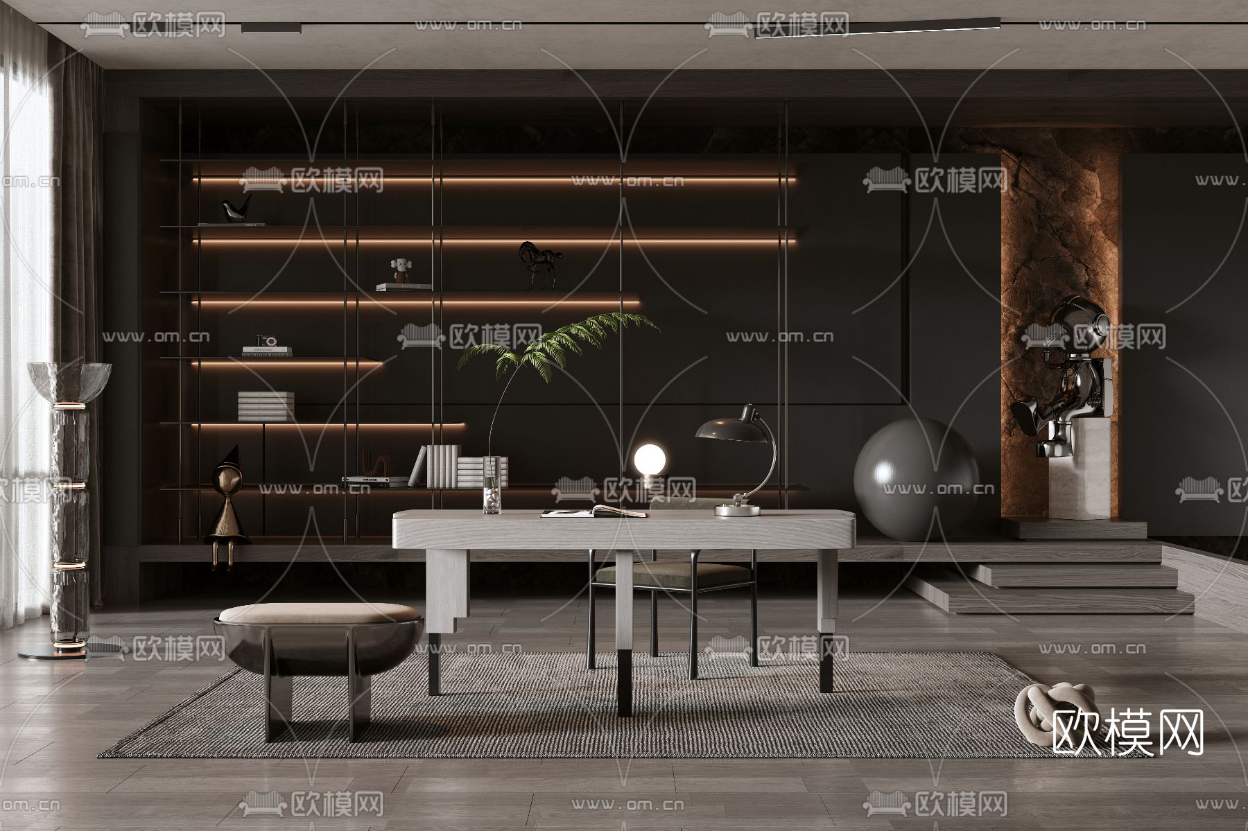 现代书桌椅3d模型下载（渲染图1）