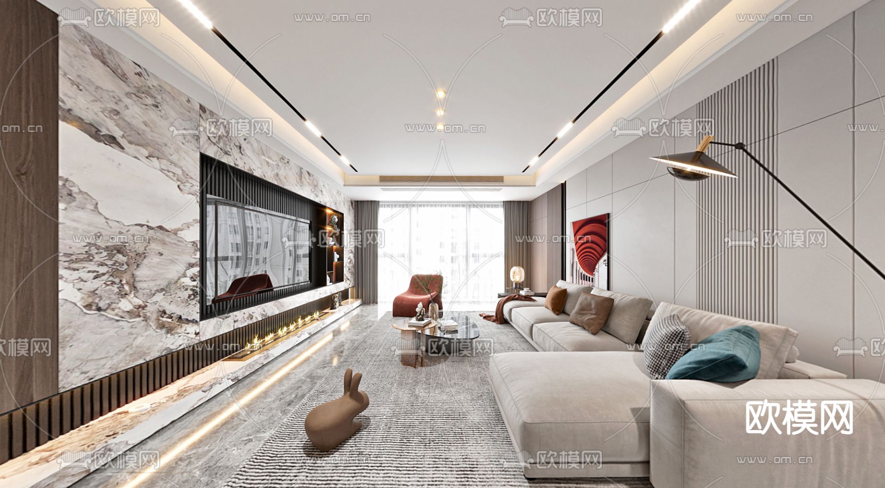 现代轻奢客厅餐厅vr全景3d模型