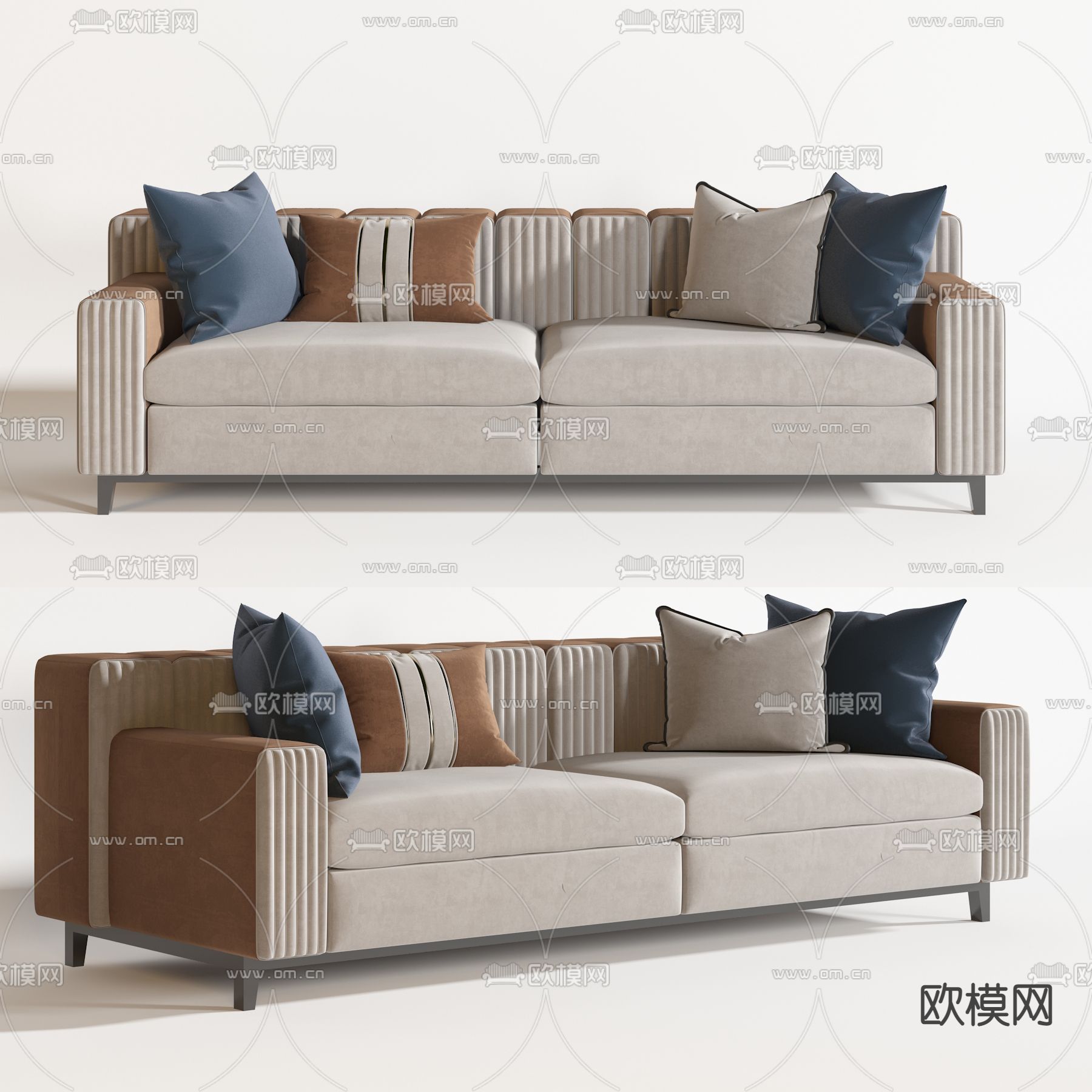 现代布艺双人沙发3d模型下载_ID11921006_3dmax免费模型-欧模网