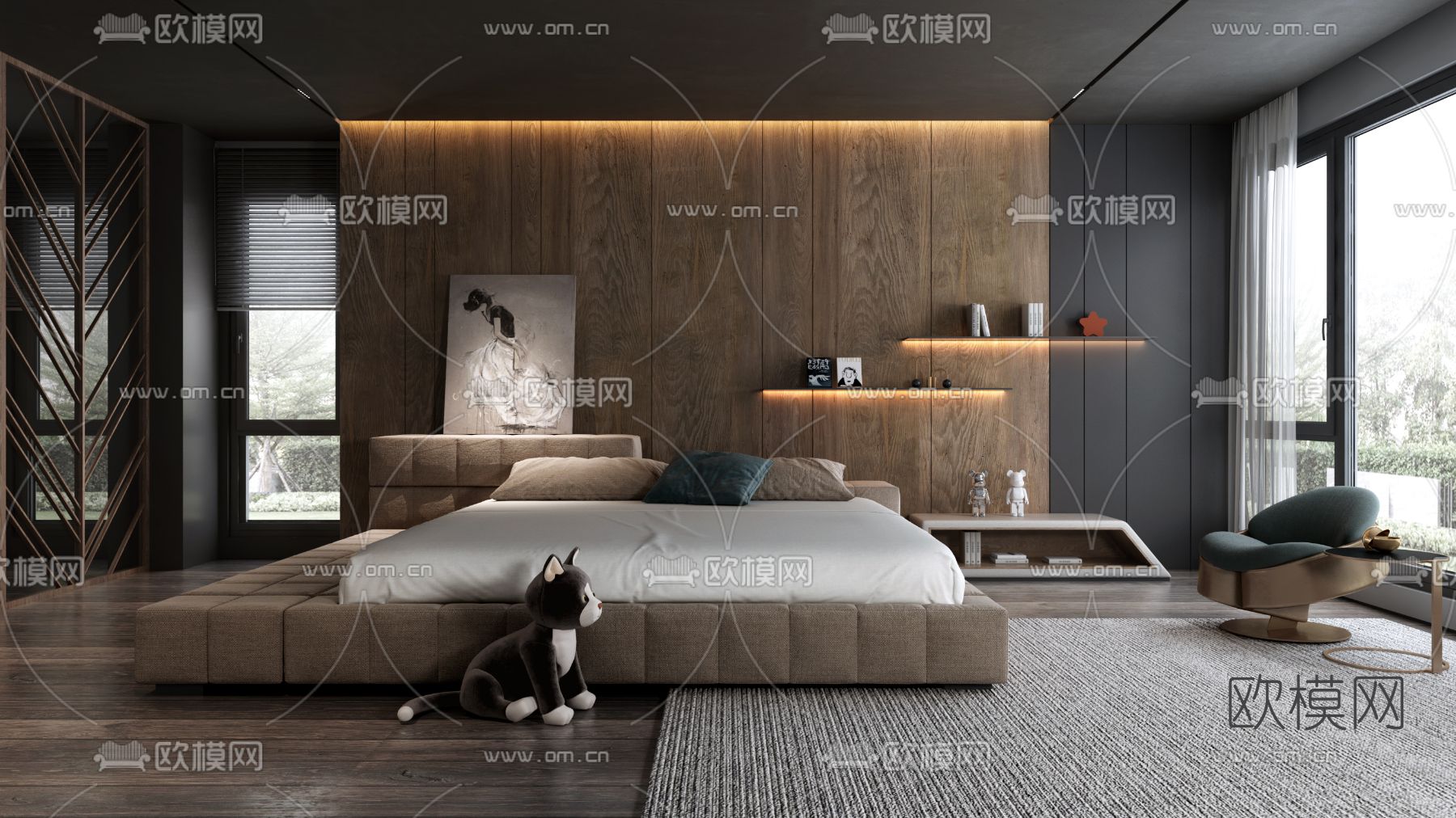 工业风高级灰卧室3d模型下载