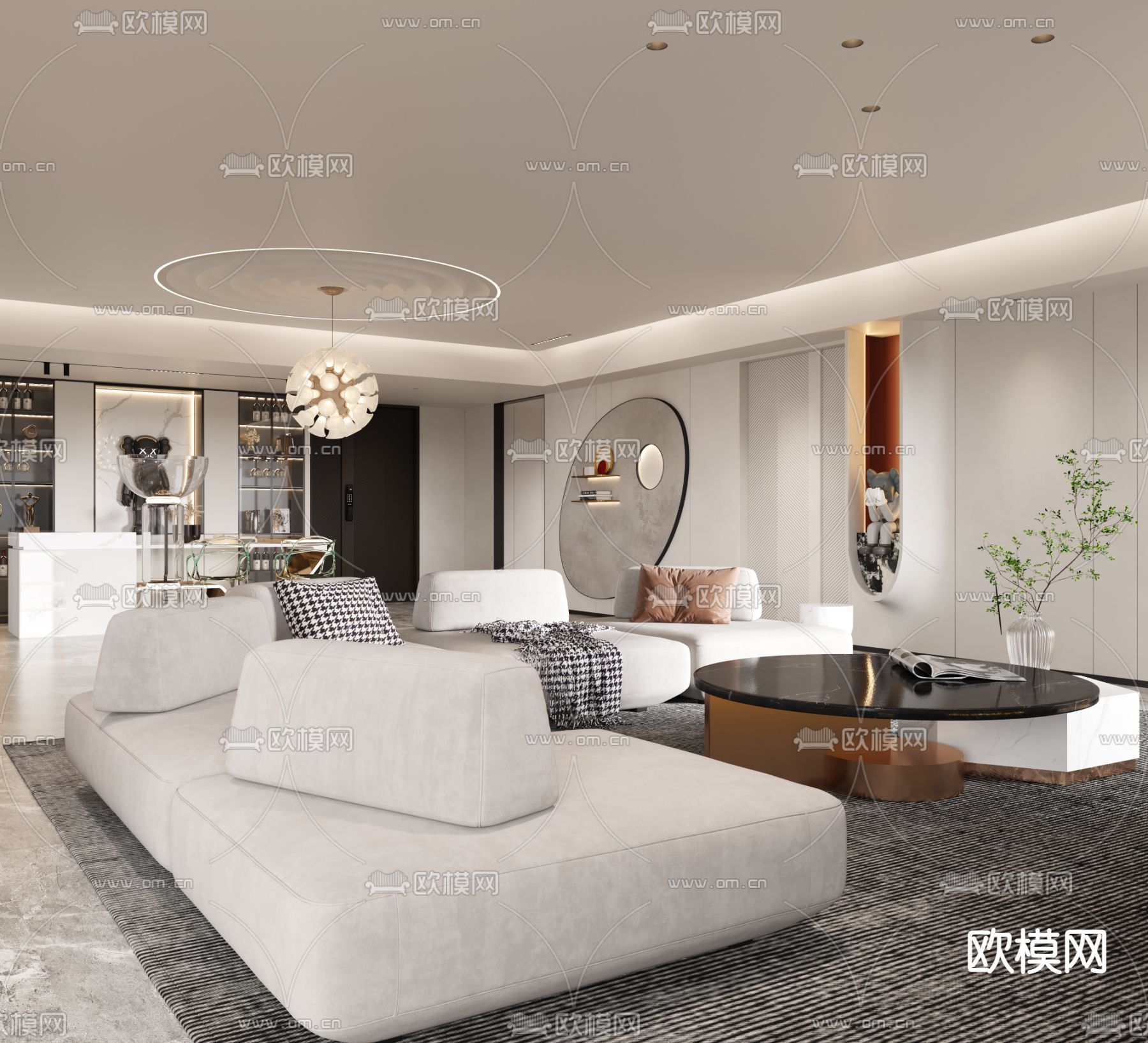 现代客厅餐厅3d模型下载（渲染图4）