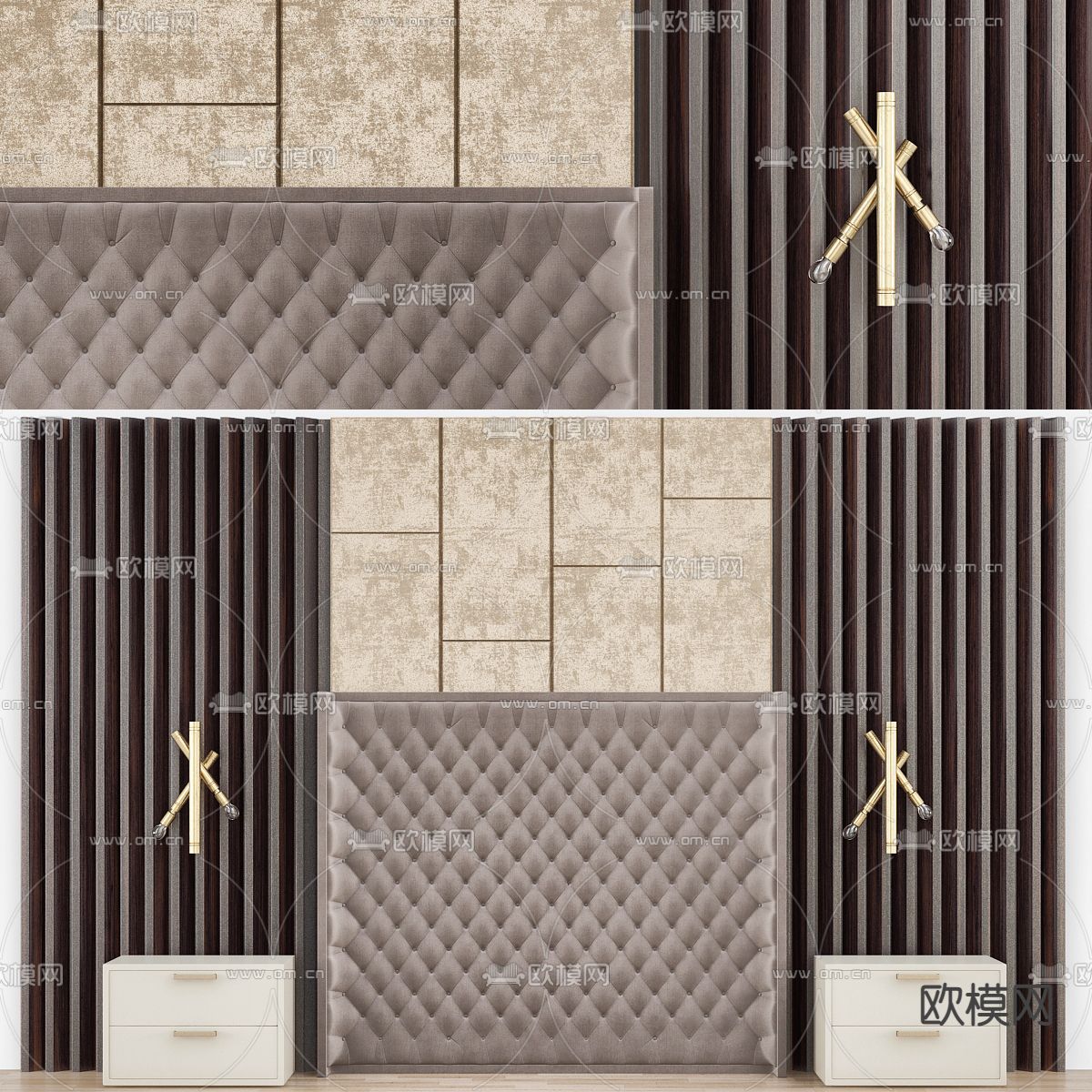 简欧轻奢床头软包3d模型下载（渲染图1）