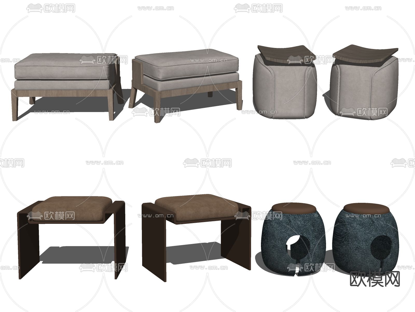 新中式矮凳圆凳su模型下载（渲染图2）