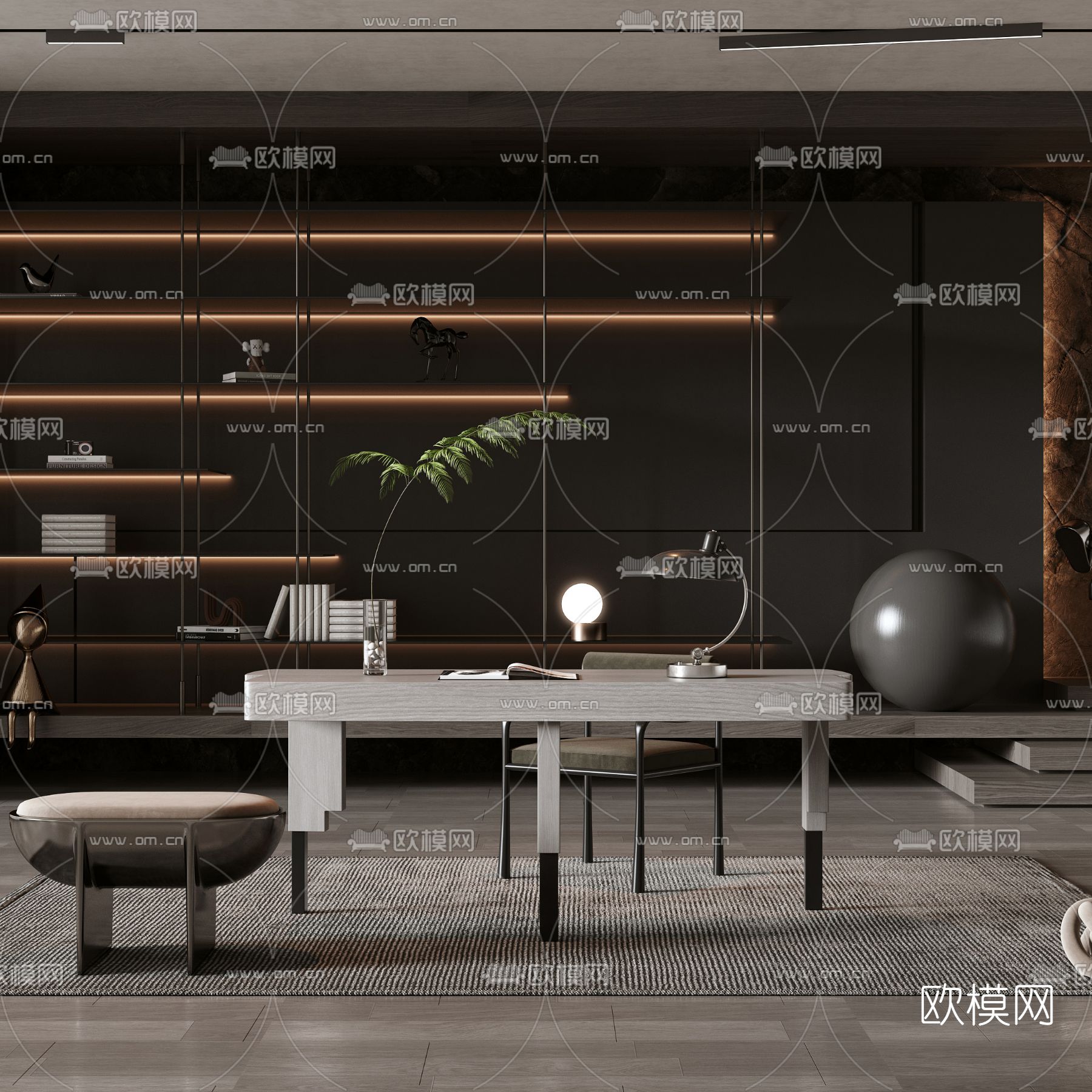 现代书桌椅3d模型下载（渲染图2）