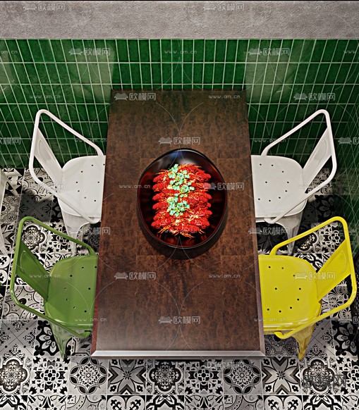 工业港式龙虾火锅店3d模型下载(渲染图4)
