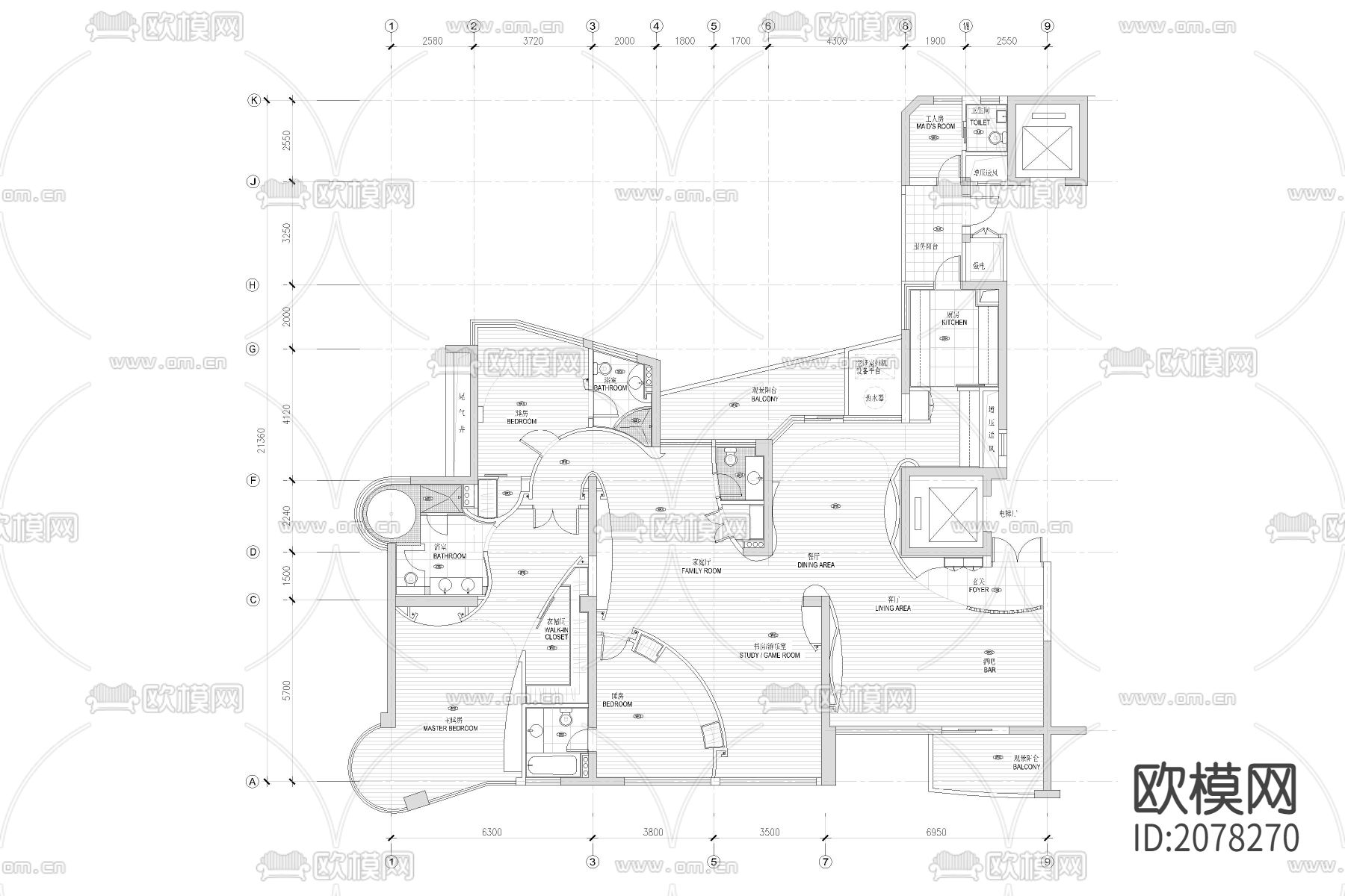 杭州南都东方润园样板房CAD施工图下载（渲染图3）