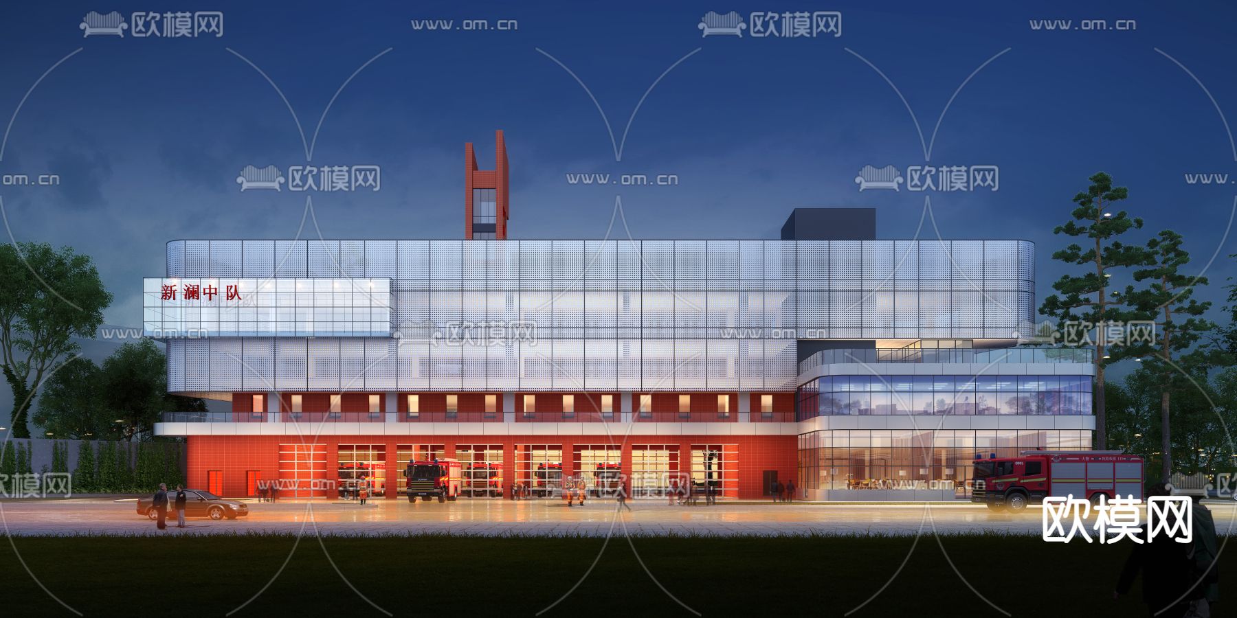 现代消防站外观3d模型