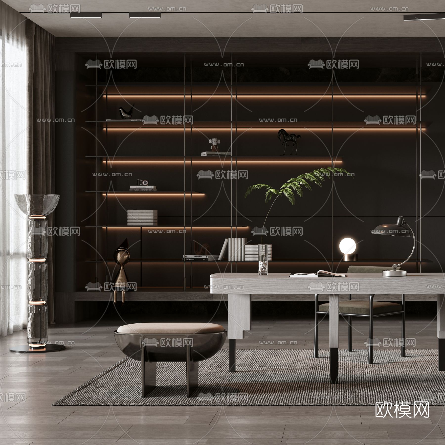 现代书桌椅3d模型下载（渲染图3）