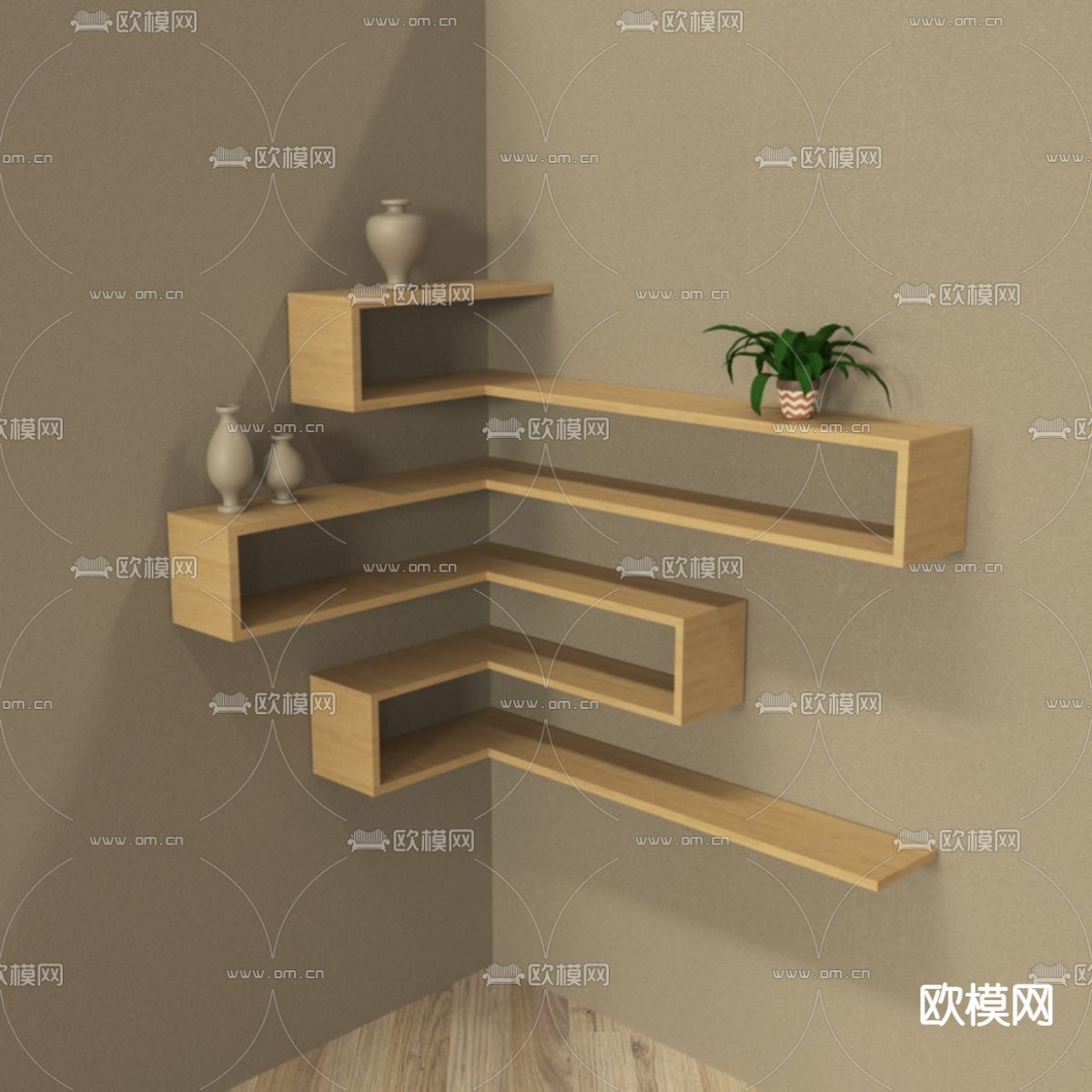 北欧简约创意实木置物架免费3d模型下载