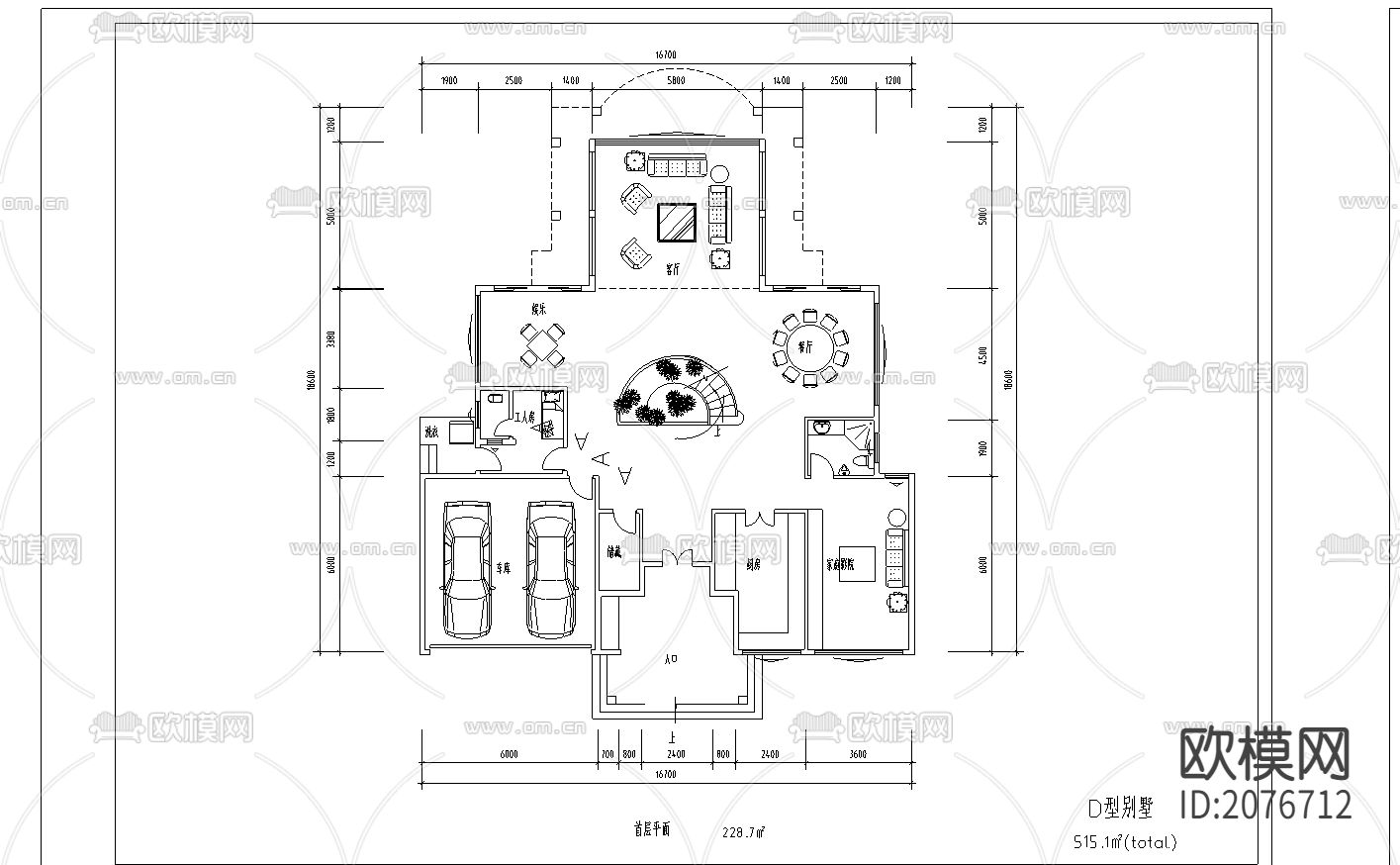 别墅区平面设计平立面CAD图下载（渲染图4）