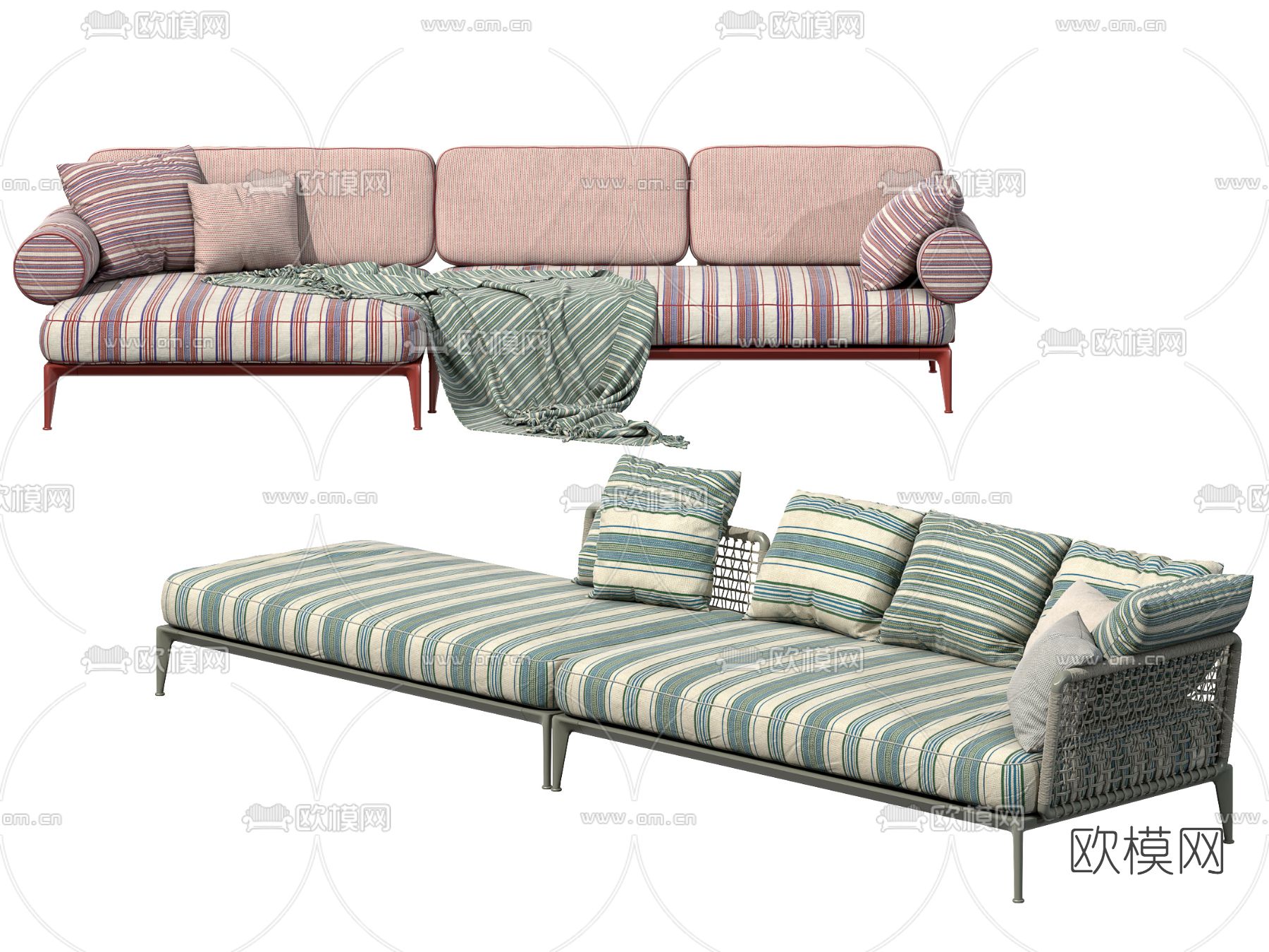 侘寂布艺多人沙发3d模型下载