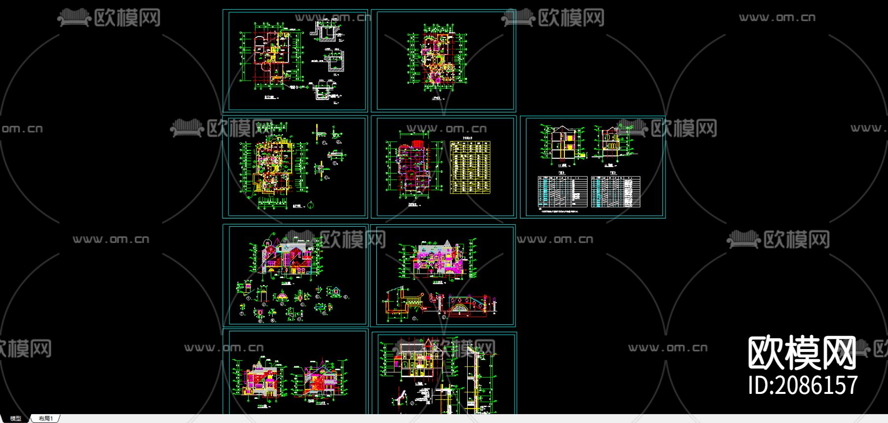 独栋别墅cad施工图下载（渲染图2）