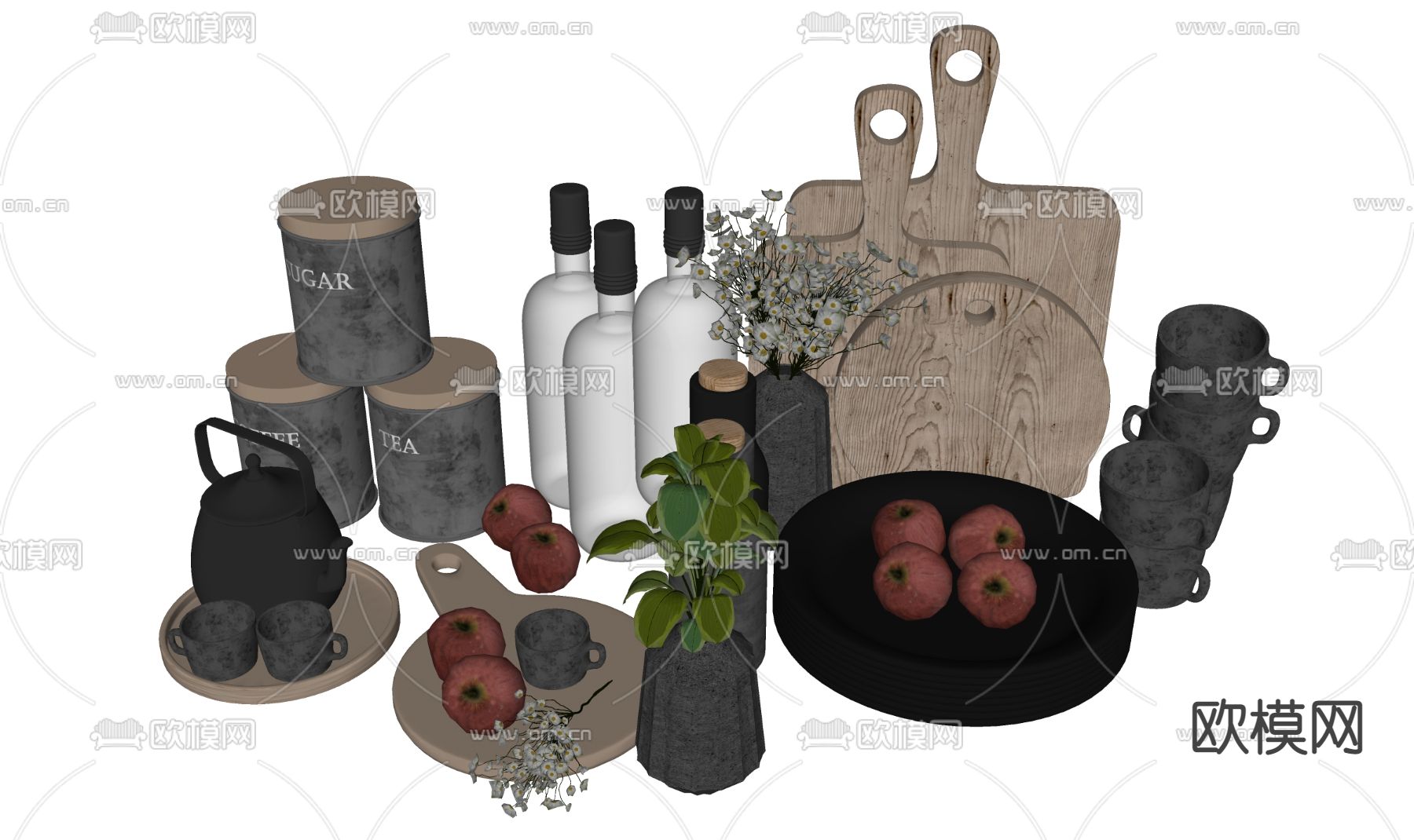 现代厨房用品su模型下载（渲染图2）