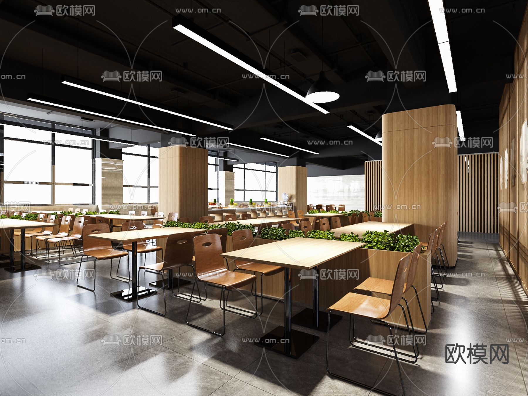 新中式员工食堂3d模型下载（渲染图3）