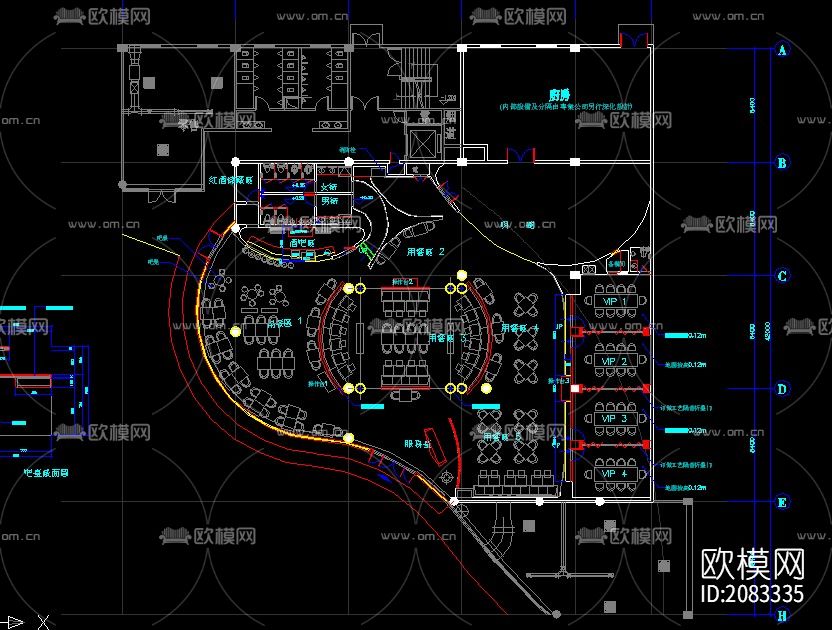 西餐厅cad图纸下载（渲染图3）