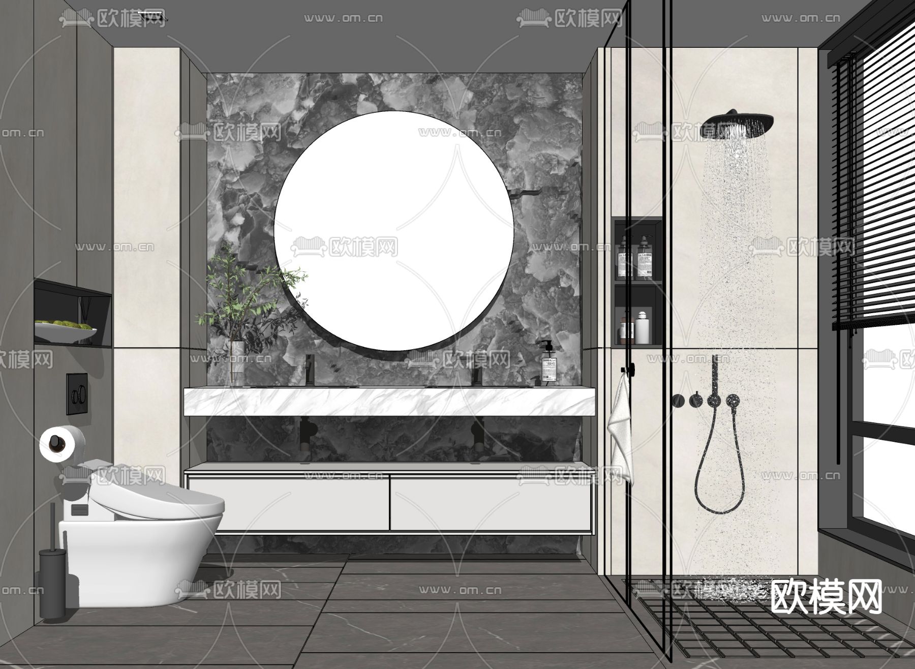 现代浴室卫生间su模型下载（渲染图2）