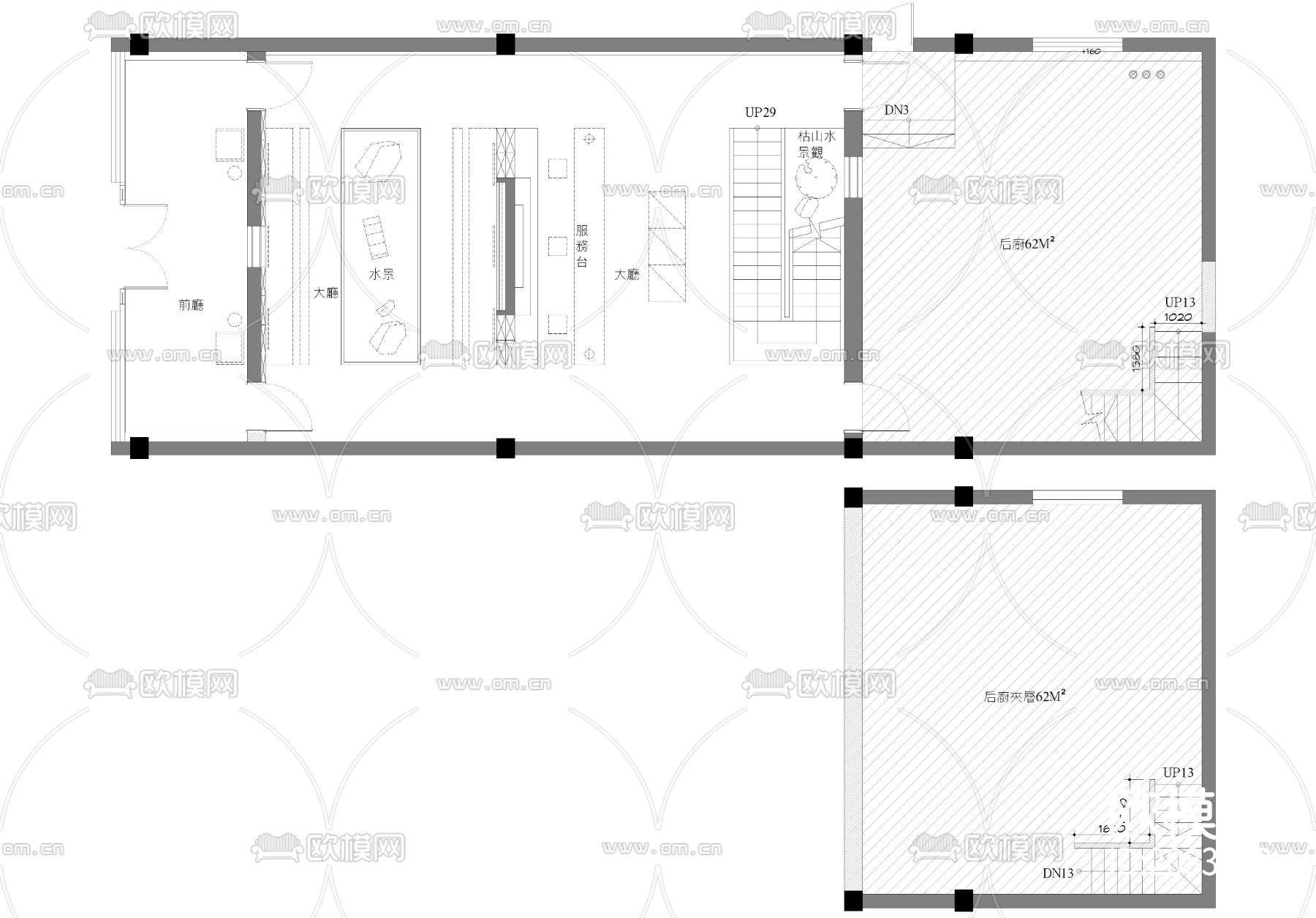 素食馆亮图方案+CAD施工图下载（渲染图1）