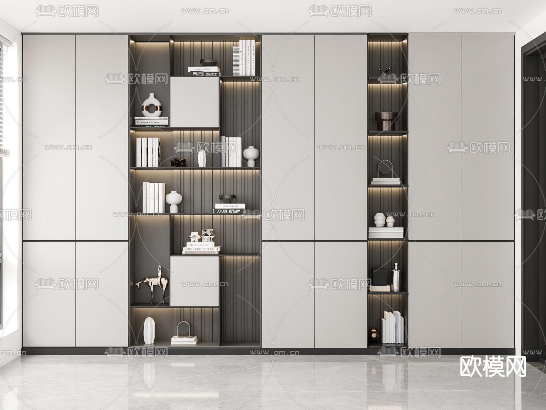 现代书柜装饰柜3d模型下载