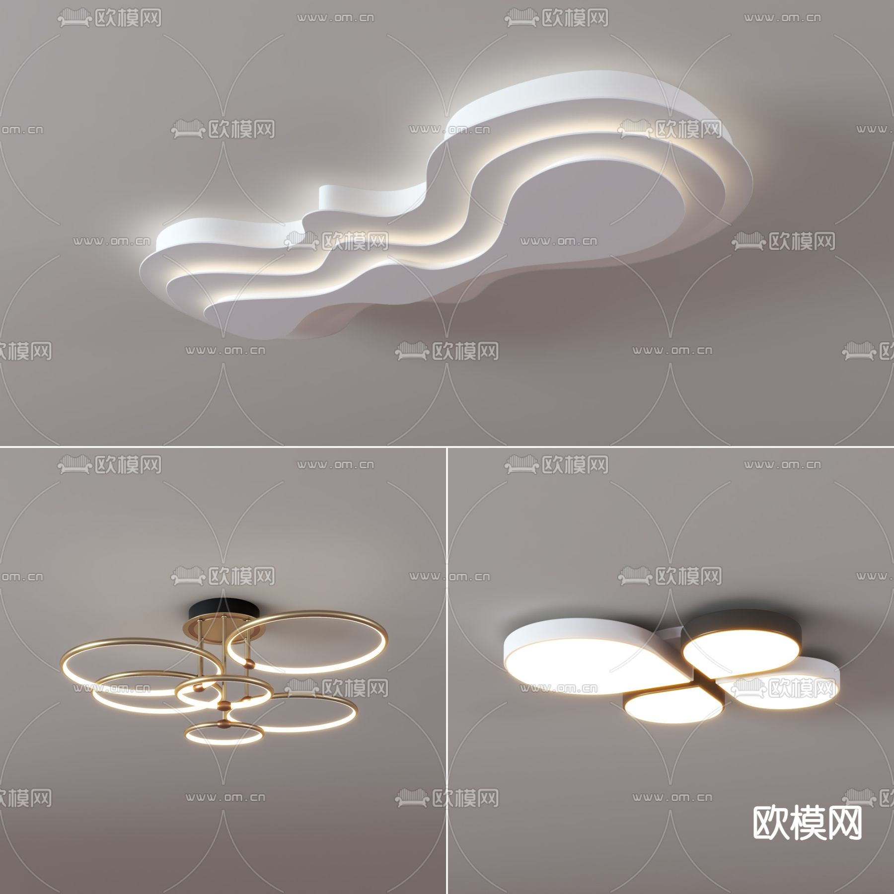 现代吸顶灯su模型下载（渲染图1）