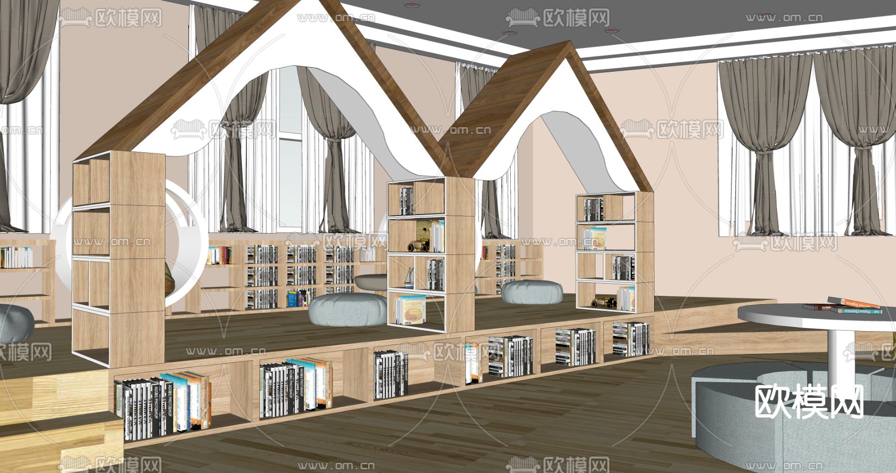 现代儿童书吧阅读区su模型下载（渲染图5）