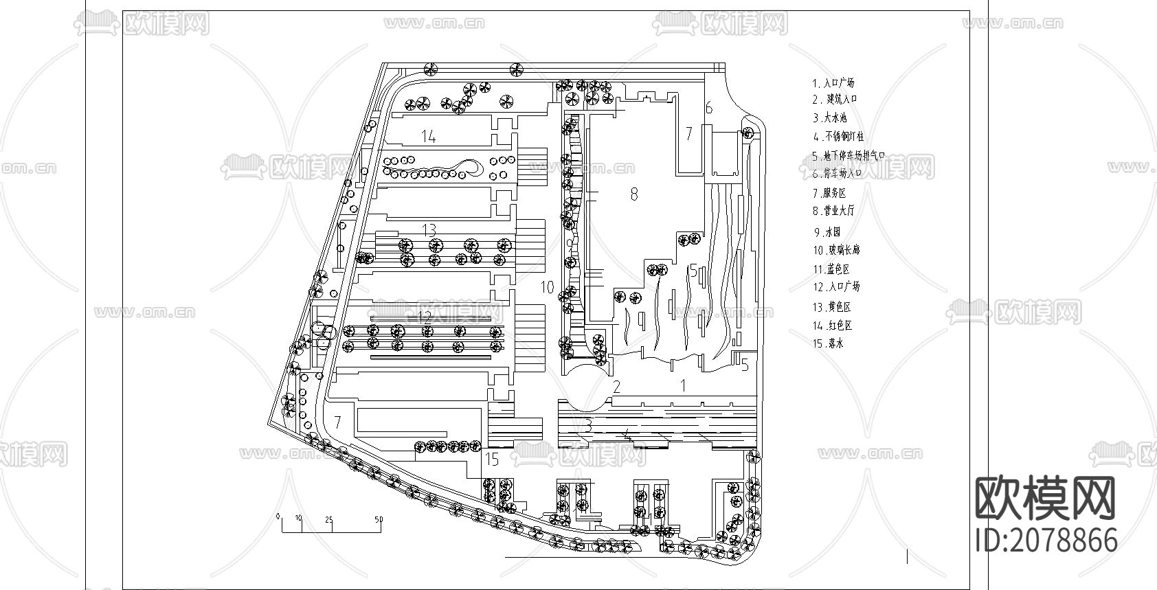 西现代园林设计CAD平面图下载（渲染图2）