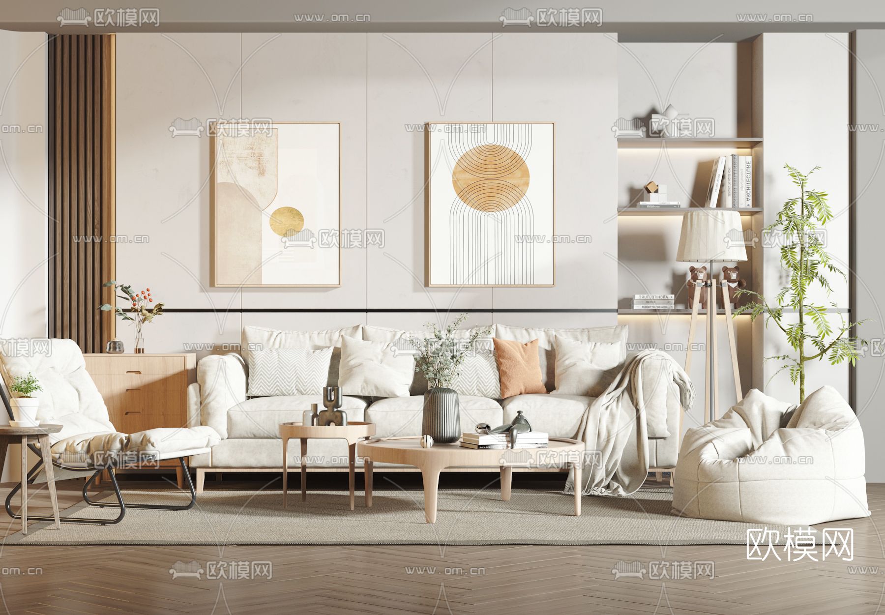 北欧布艺沙发组合3d模型下载_ID11923854_3dmax免费模型-欧模网