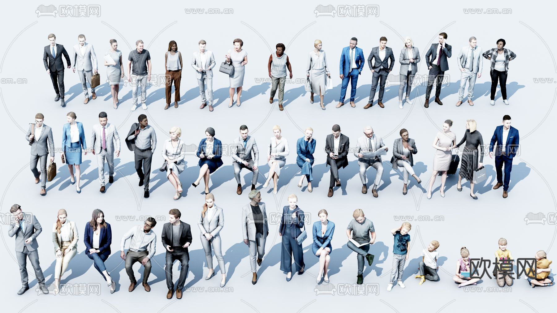 欧式都市人物3d模型下载