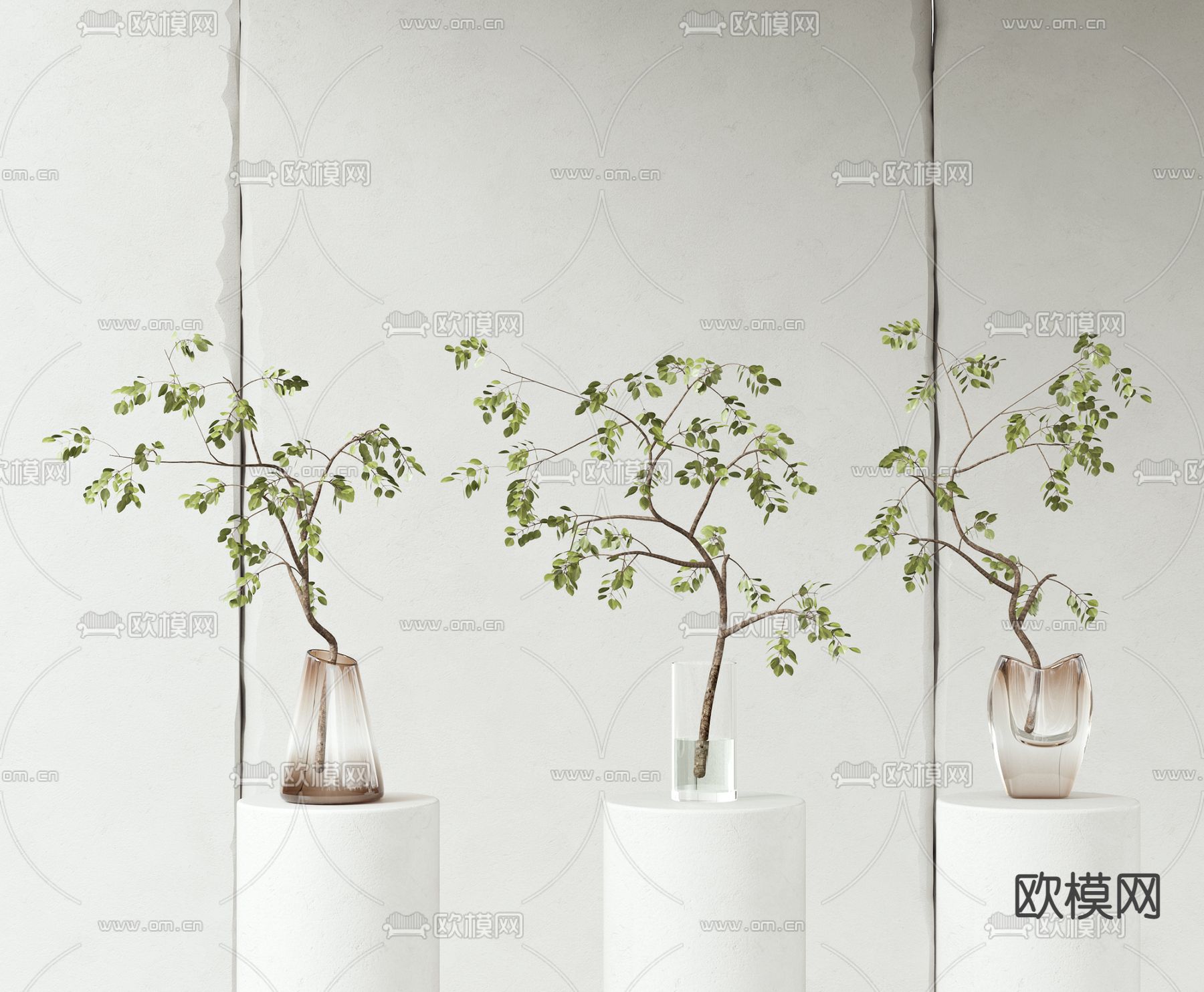 现代水生绿植花瓶3d模型下载