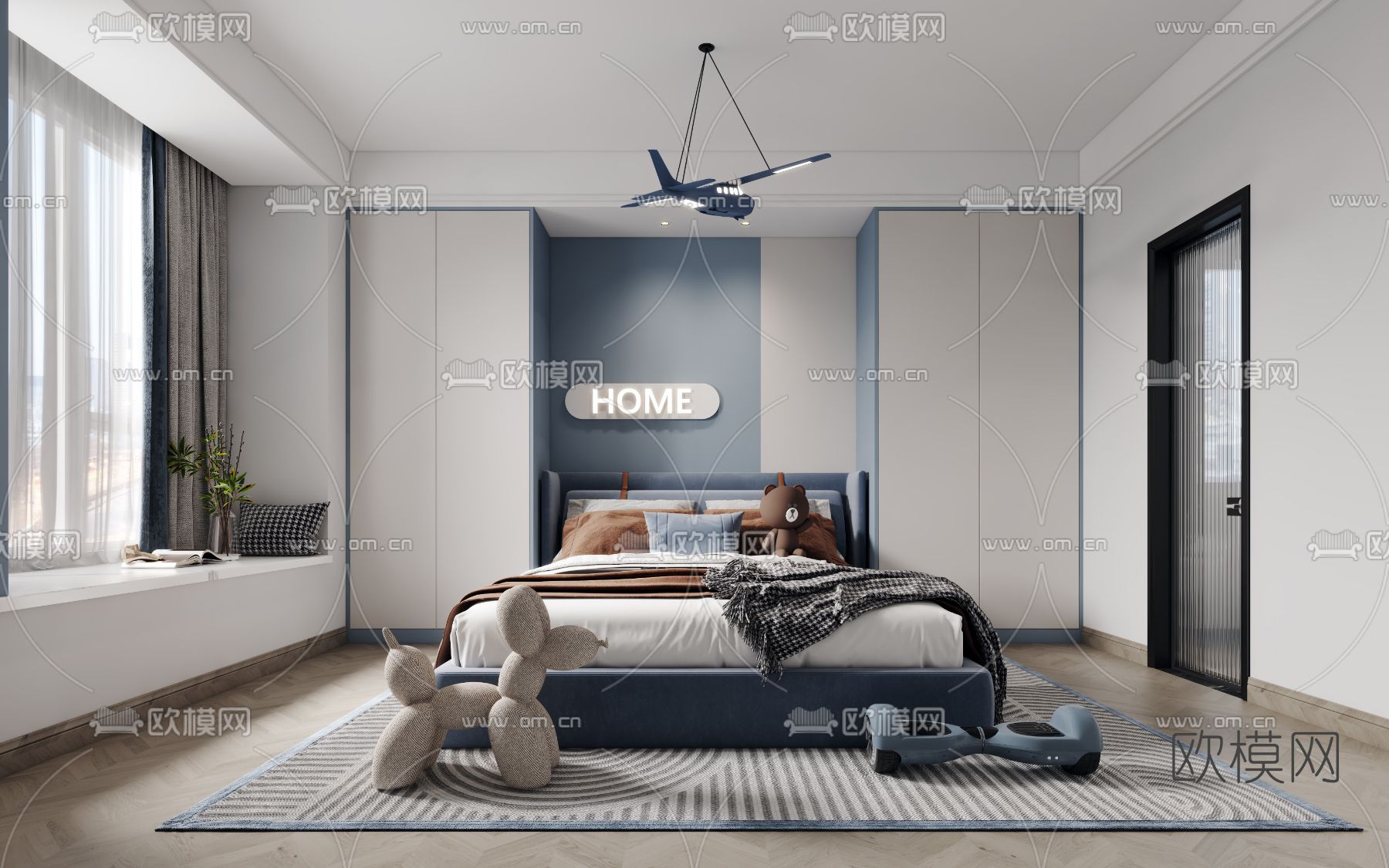 现代男孩房儿童房3d模型下载（渲染图2）