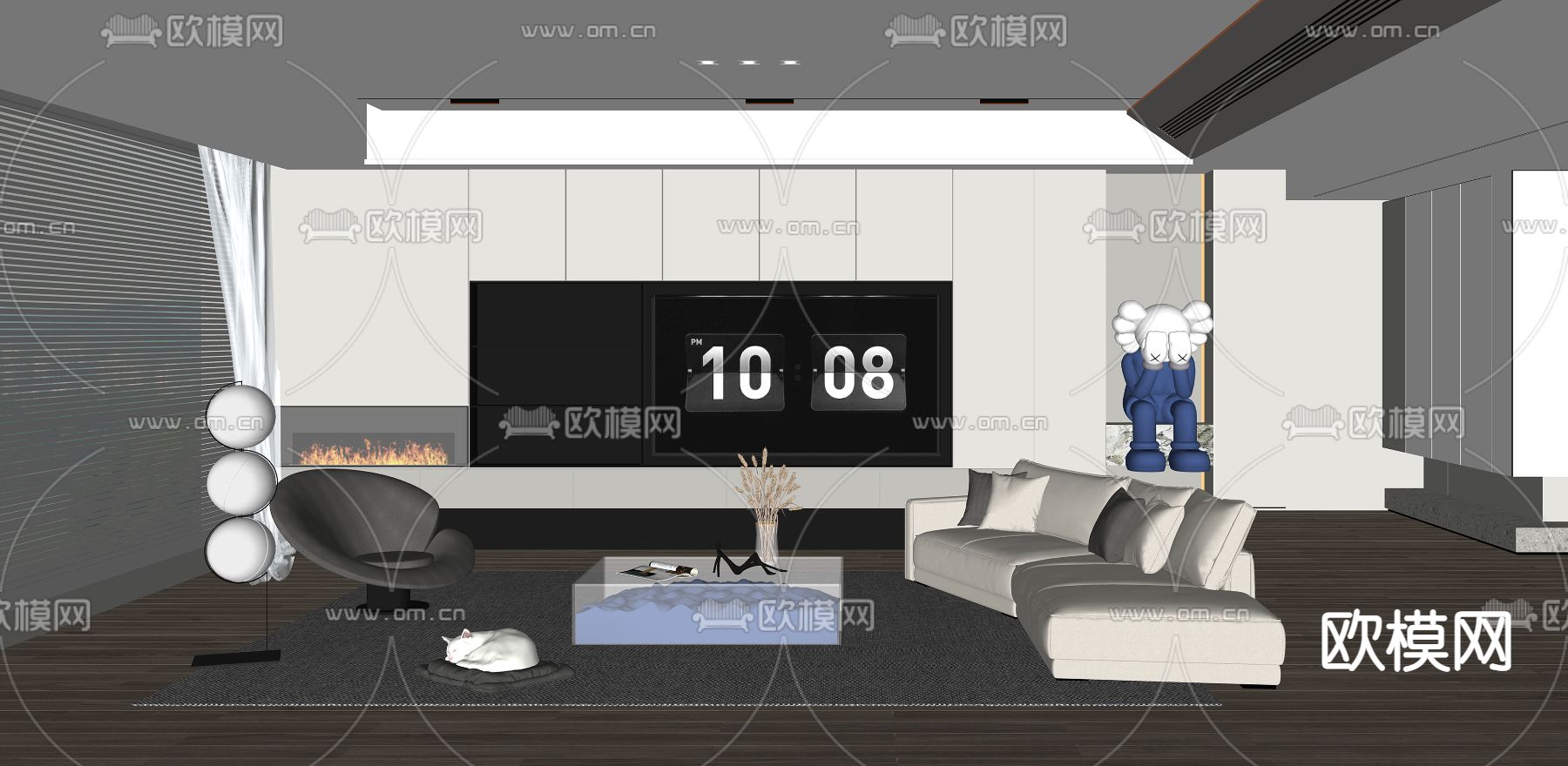 现代客厅su模型下载（渲染图2）